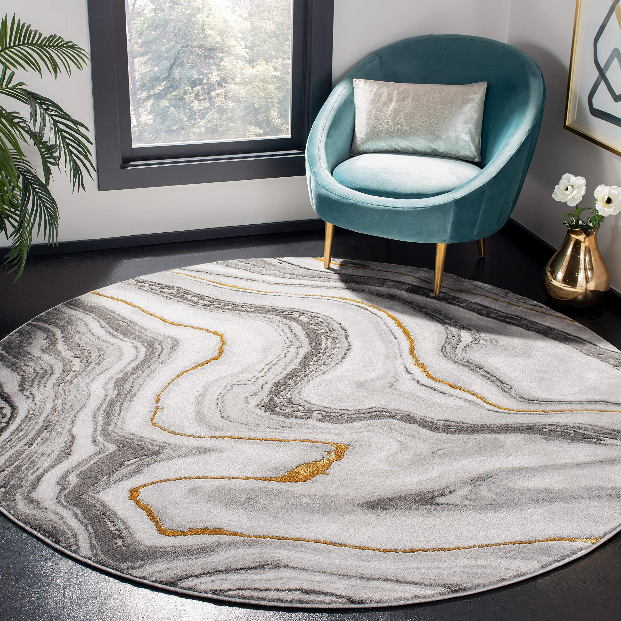 SAFAVIEH Craft Collection Area Rug - 10 Round, Grey & Gold, Modern Abstract Design, Non-Shedding & Easy Care, Ideal for High Tr