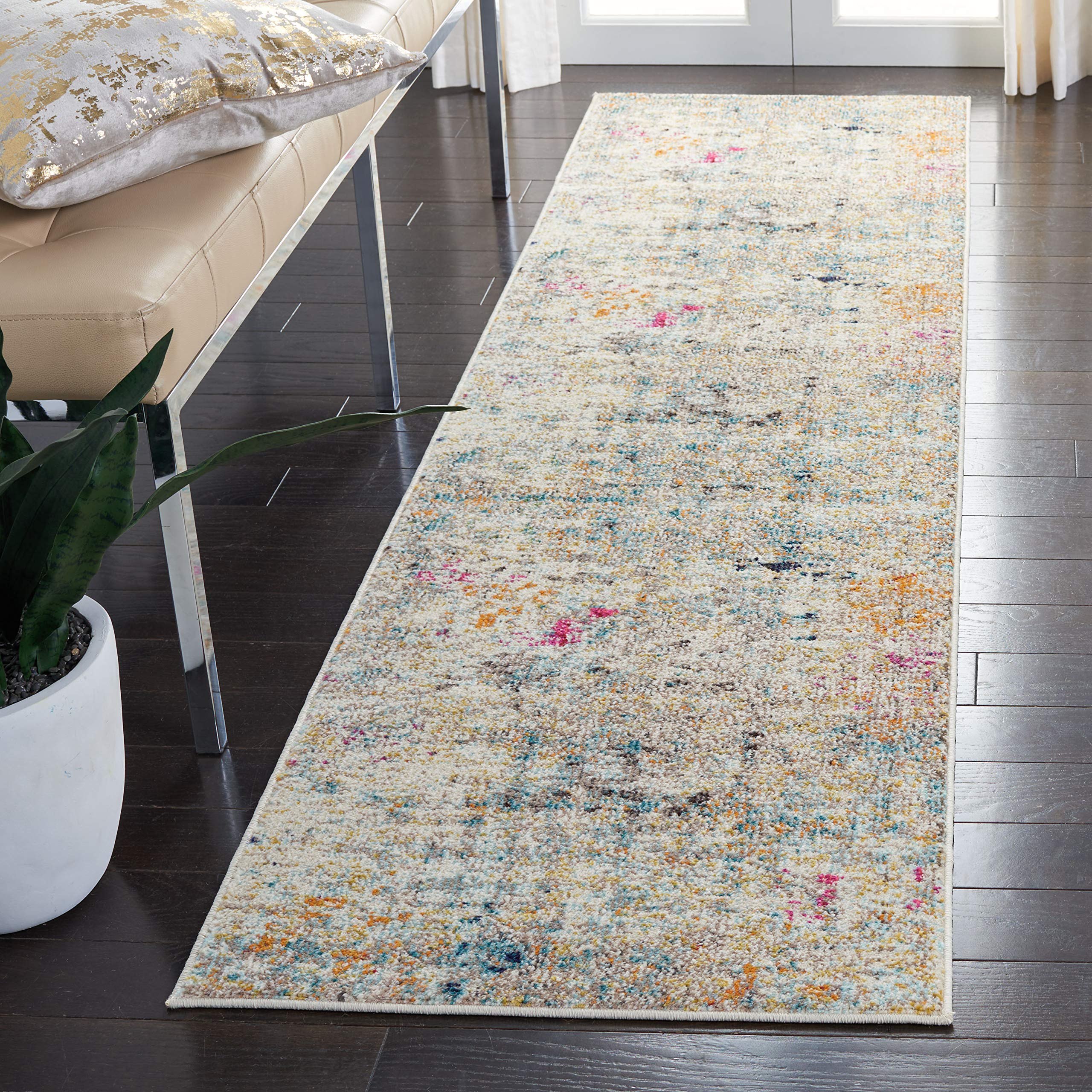 SAFAVIEH Madison Collection Runner Rug - 22 x 8, Grey & Gold, Boho Abstract Distressed Design, Non-Shedding & Easy Care, Ideal