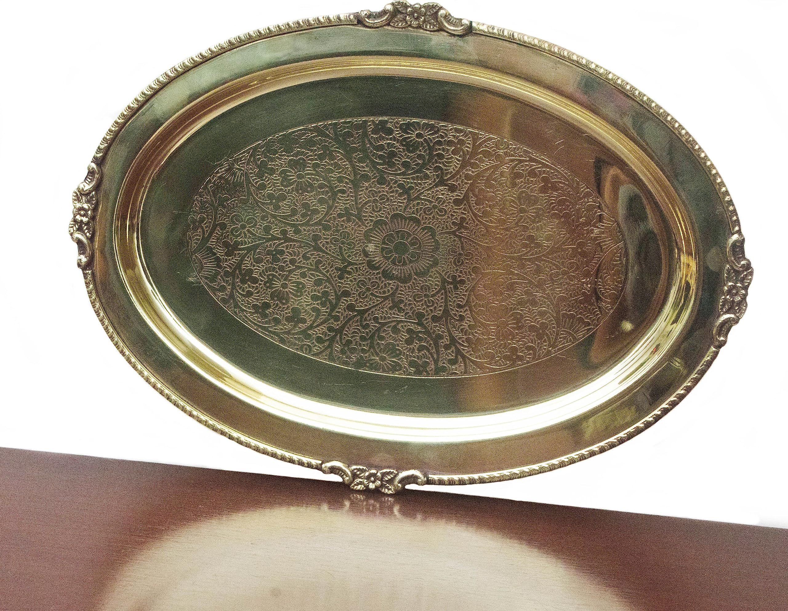 Tangerine Engraved Oval Shaped Brass Serving Tray Serving Platter, Serveware & Tableware, Decorative, Gift Item  Size (10 X 7 