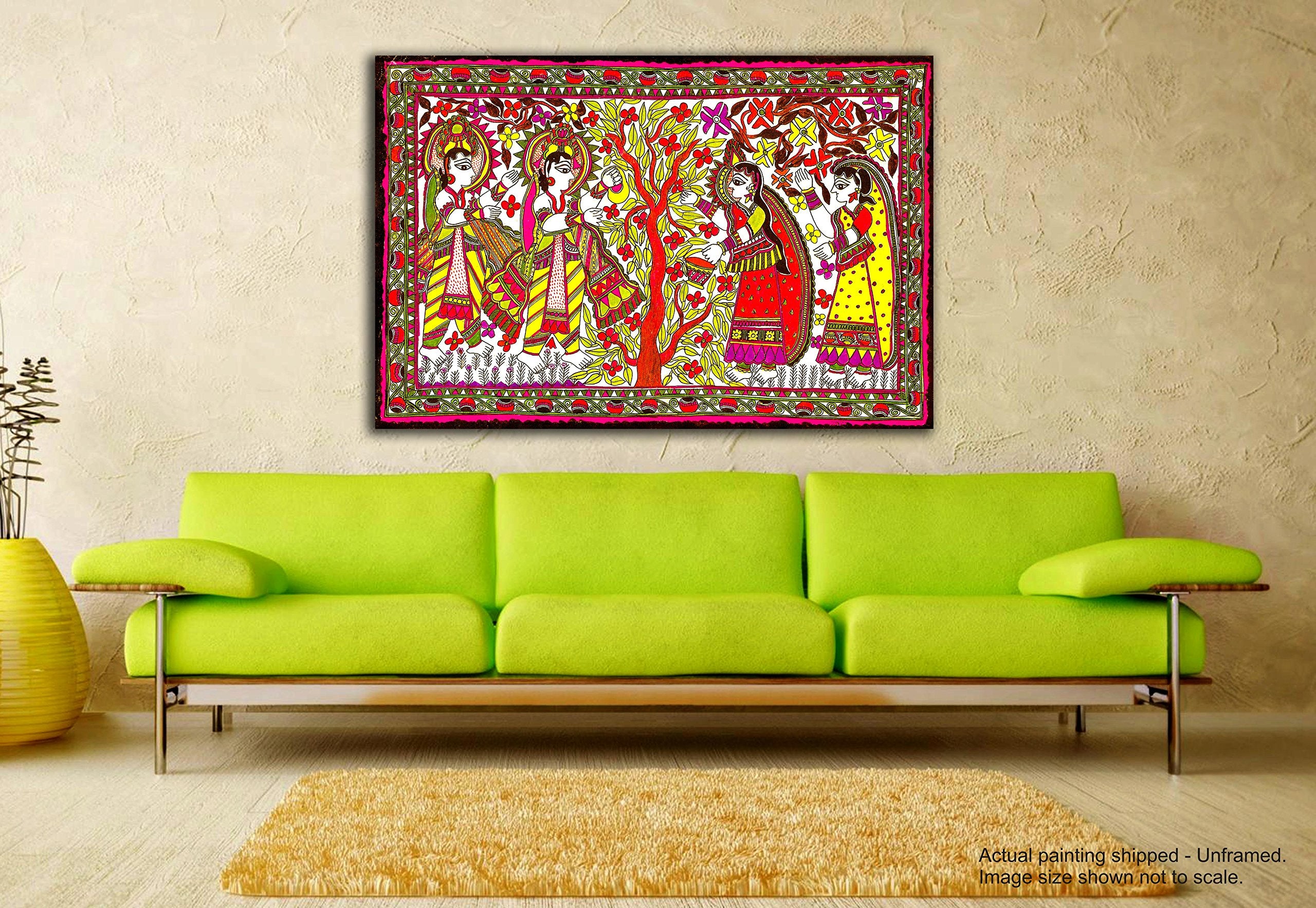 Tamatina Madhubani Art Canvas Painting for Home, Living Room, Bed Room | Sita Ram Traditional Painting for Diwali Home Decor | S
