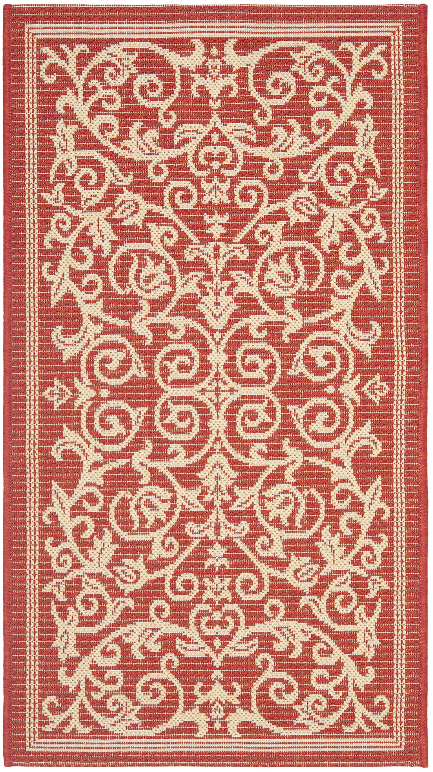 SAFAVIEH Courtyard Collection Accent Rug - 2 x 37, Red & Natural, Scroll Design, Non-Shedding & Easy Care, Indoor/Outdoor & Wa