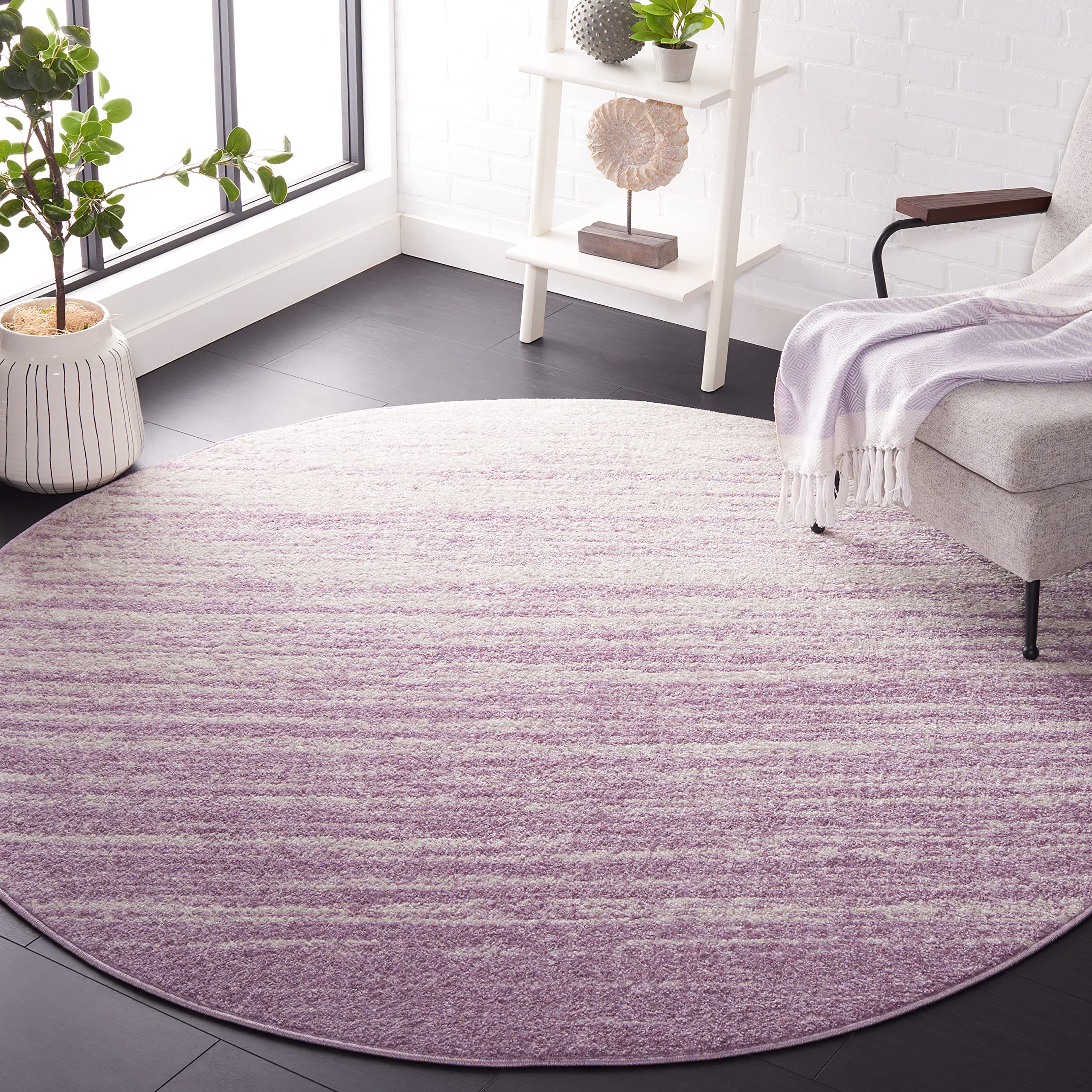 Safavieh Adirondack Collection Area Rug - 10 Round, Cream/Purple, Geometric Design, Ideal for High Traffic Areas in Living Room