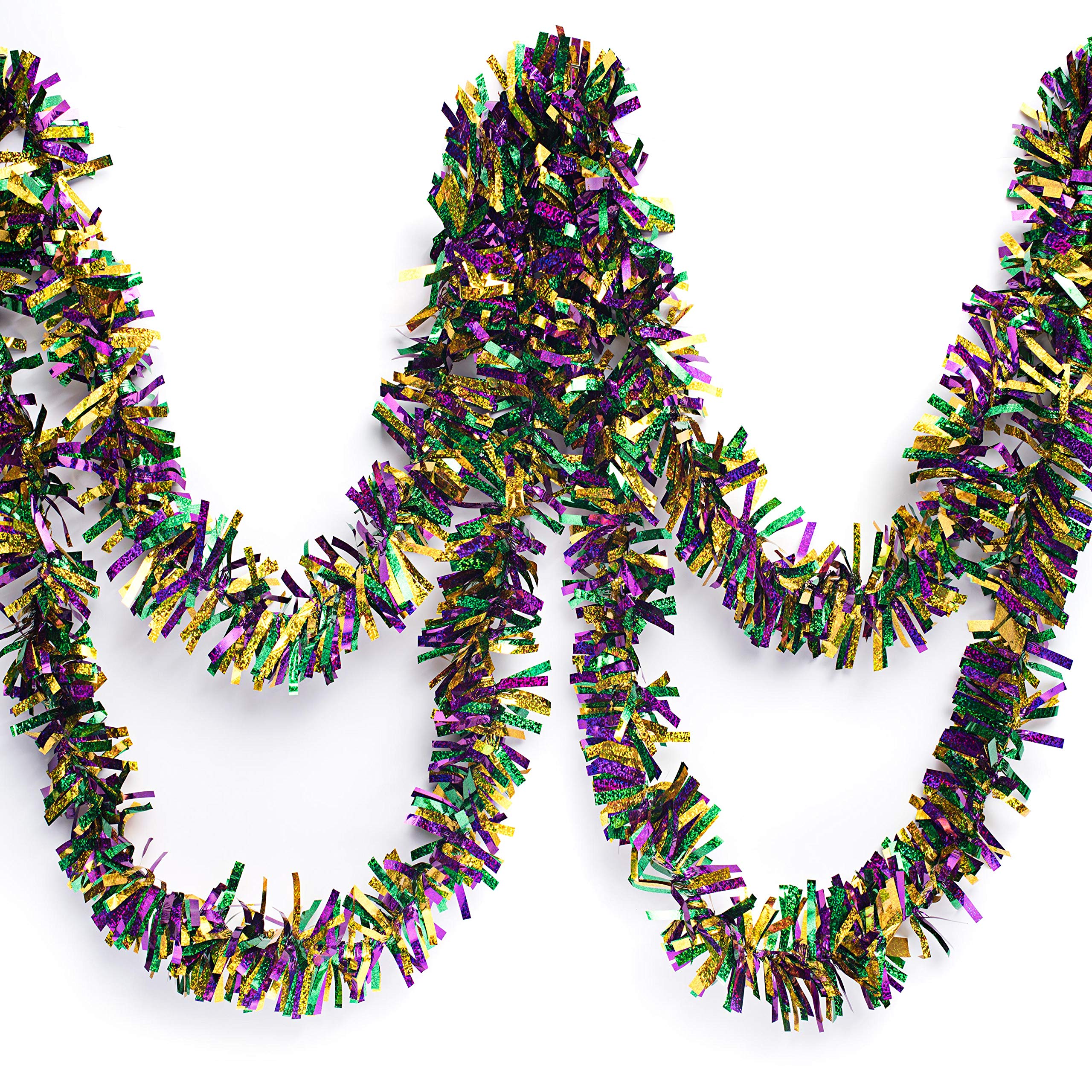 Anderson'S Three-Color Iridescent Shimmer/Glitter Sparkle Garland, Purple, Green, Gold - 4 Inches Wide X 25 Feet Long, Parade Fl