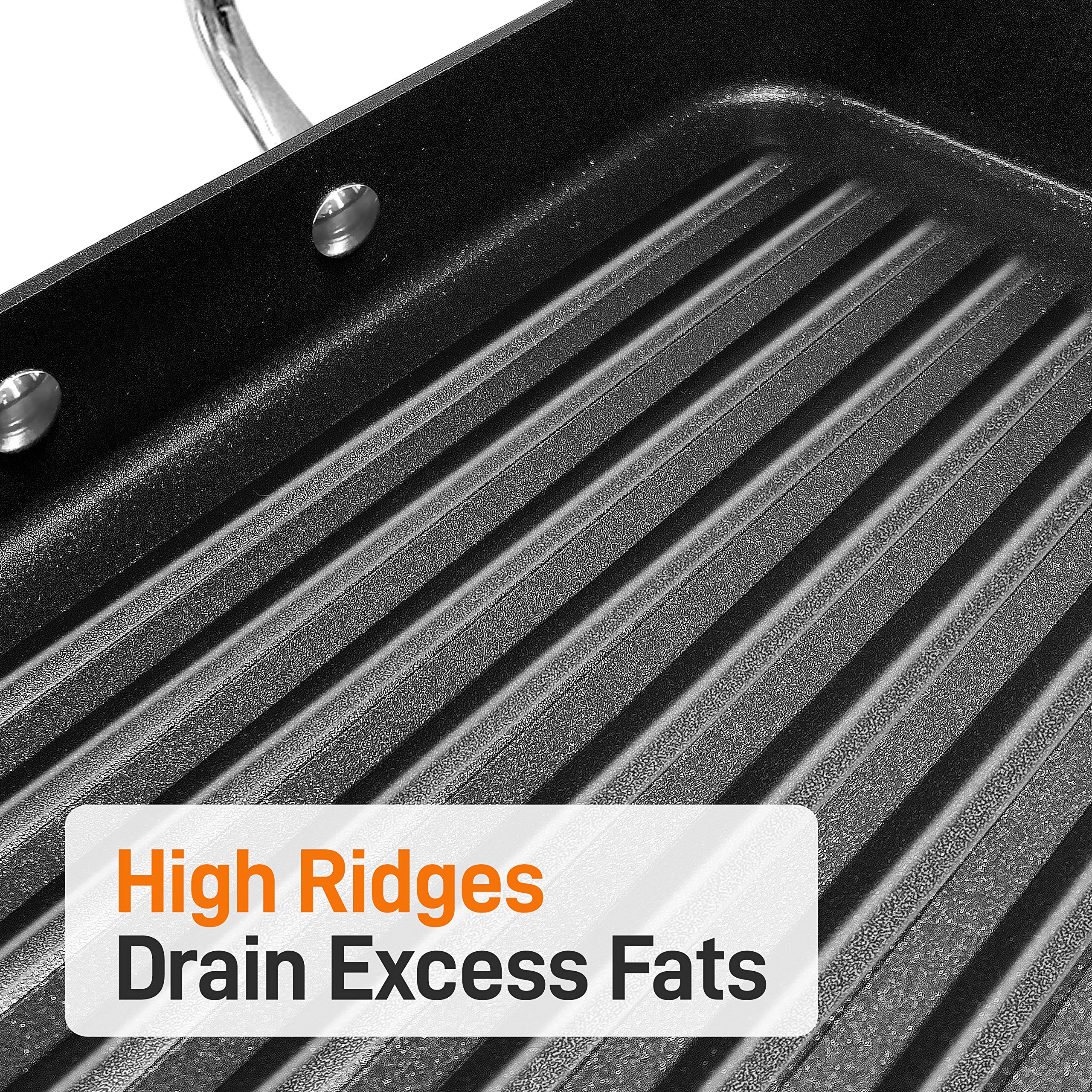 Nutrichef 20''X13'' Stove Top Grill Pan - Double Burner, Hard-Anodized Non Stick Grill & Griddle Pan