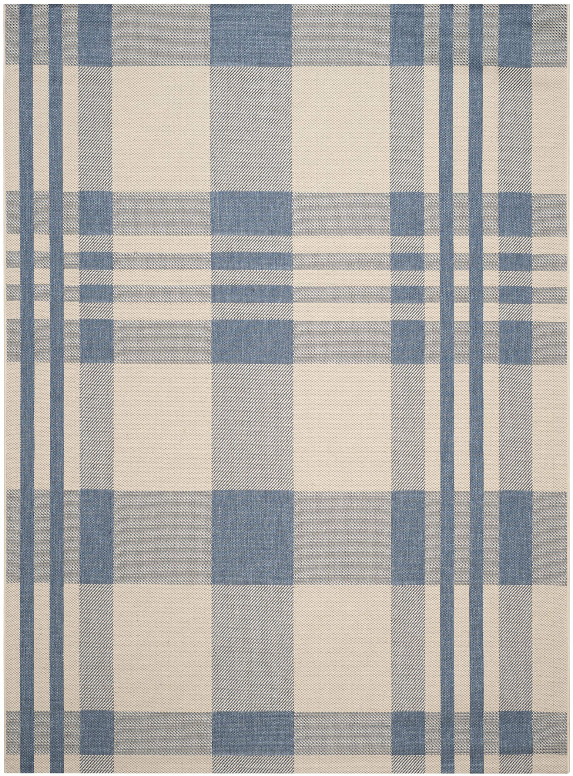 SAFAVIEH Courtyard Collection Area Rug - 10 x 14, Beige & Blue, Plaid Design, Indoor/Outdoor & Washable, Ideal for Patio, Back