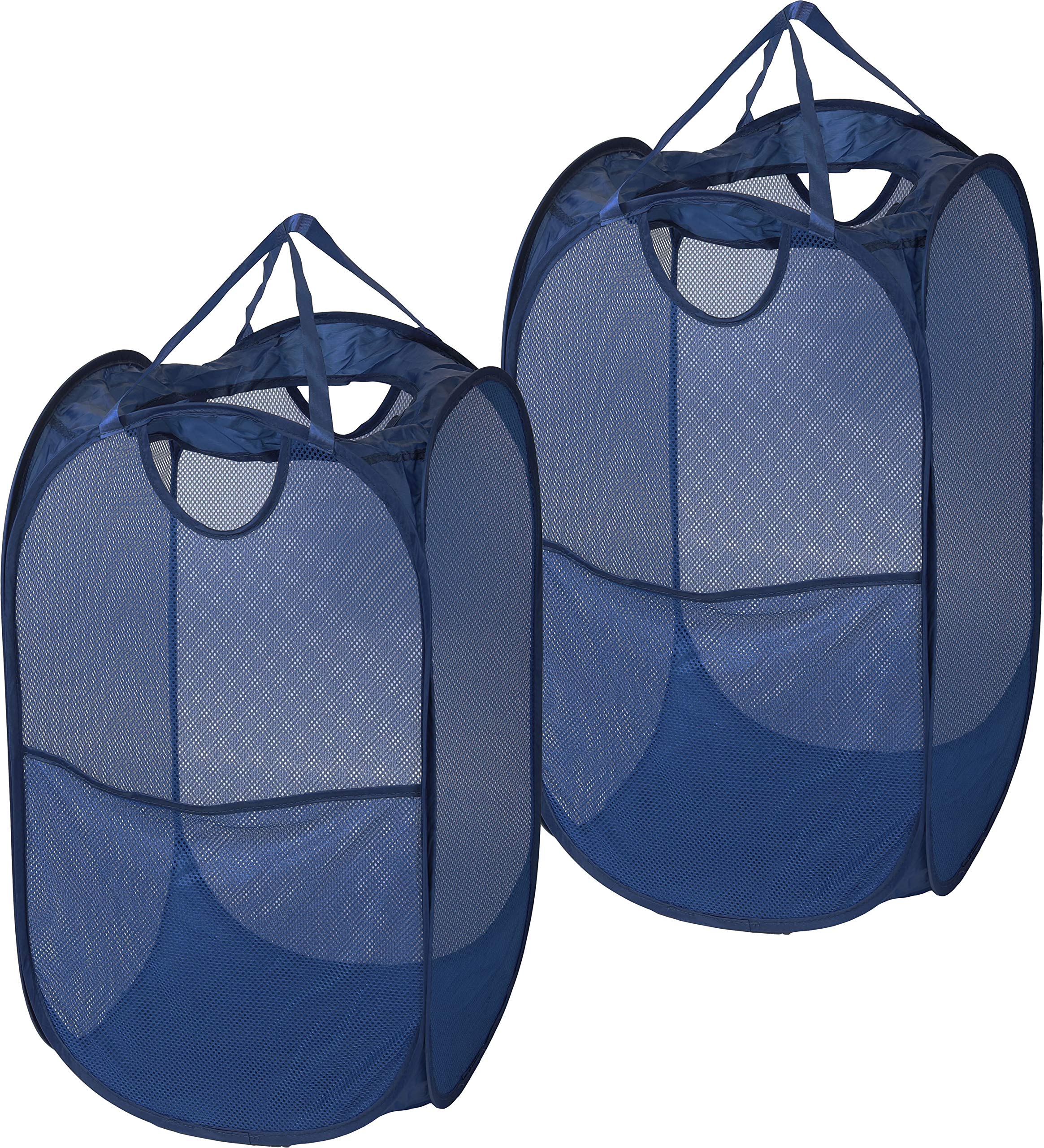 2 Pack - Simplehouseware Mesh Pop-Up Laundry Hamper Basket With Side Pocket, Dark Blue