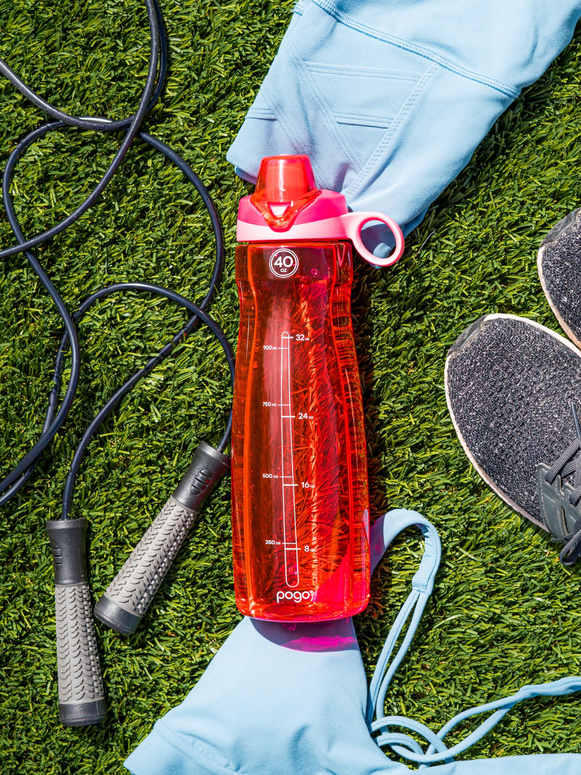 Pogo Bpa-Free Plastic Water Bottle With Chug Lid, Pink, 40 Oz.