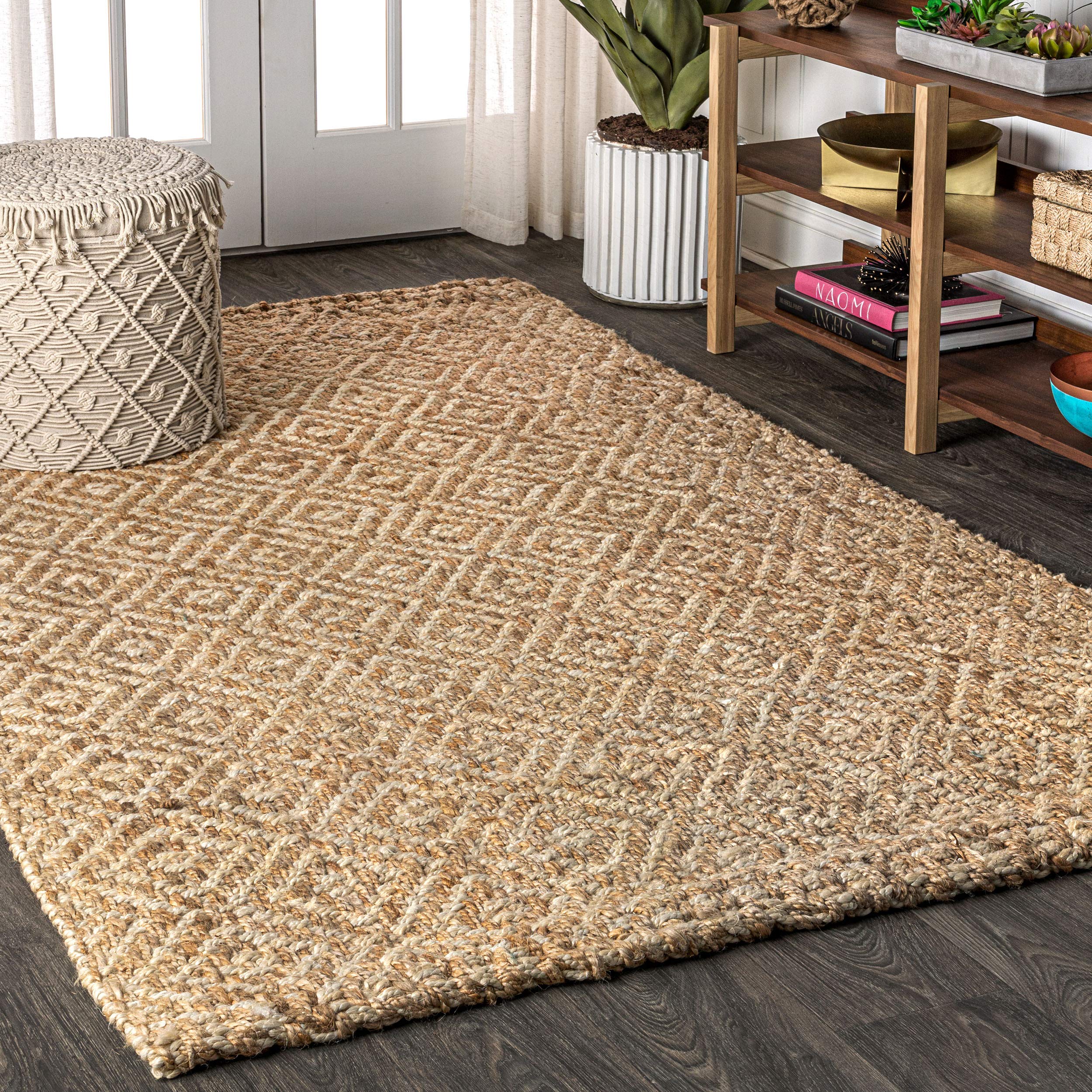 JONATHAN Y NFR100A-8 Hira Hand Woven Diamond Chunky Jute Indoor Area-Rug Bohemian Farmhouse Easy-Cleaning Bedroom Kitchen Living