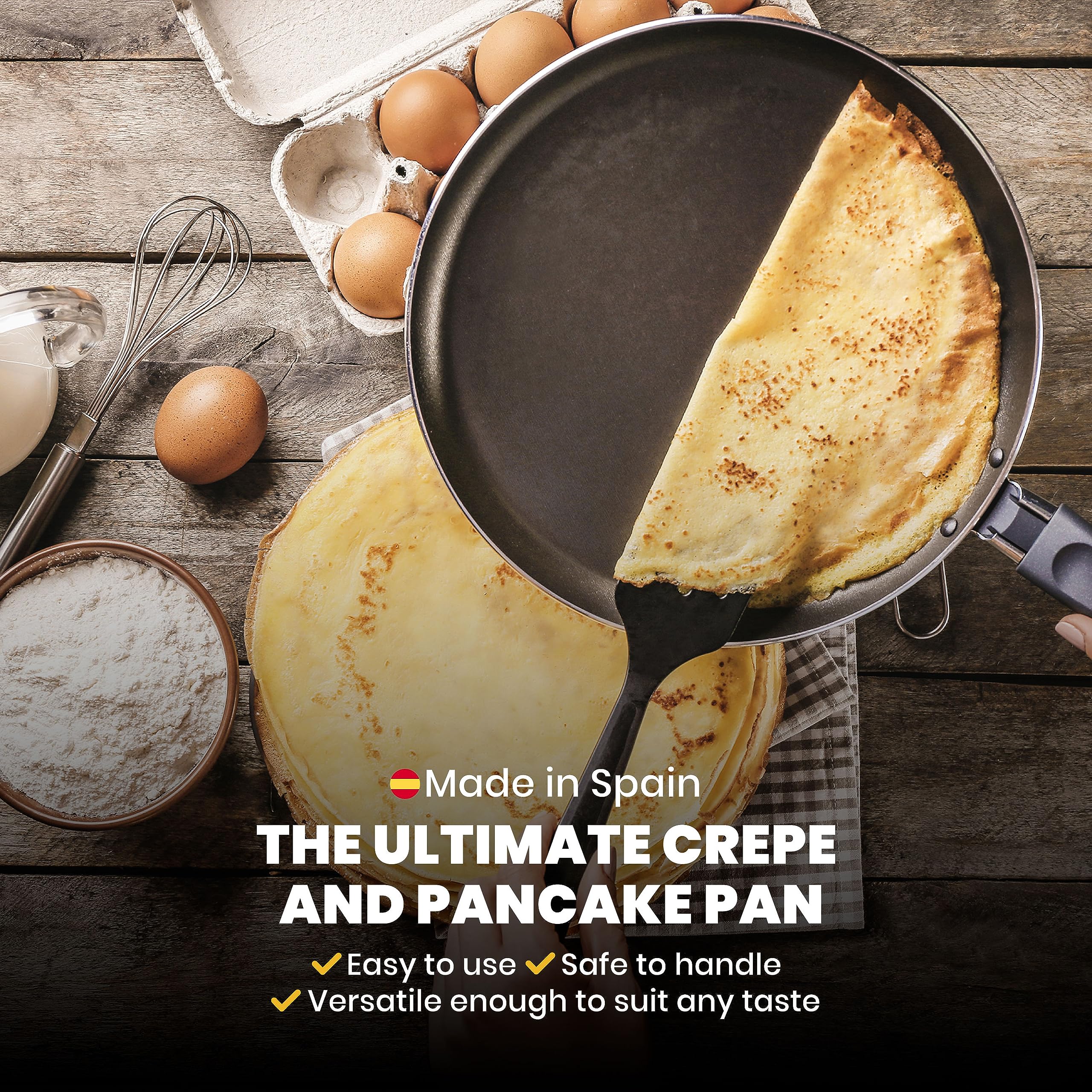 Machika Crepe Pan | Non-Stick Pancake Pan With Large Handle | Omelette Pan Nonstick | Perfect For Tortilla, Pita Bread, And Pizz