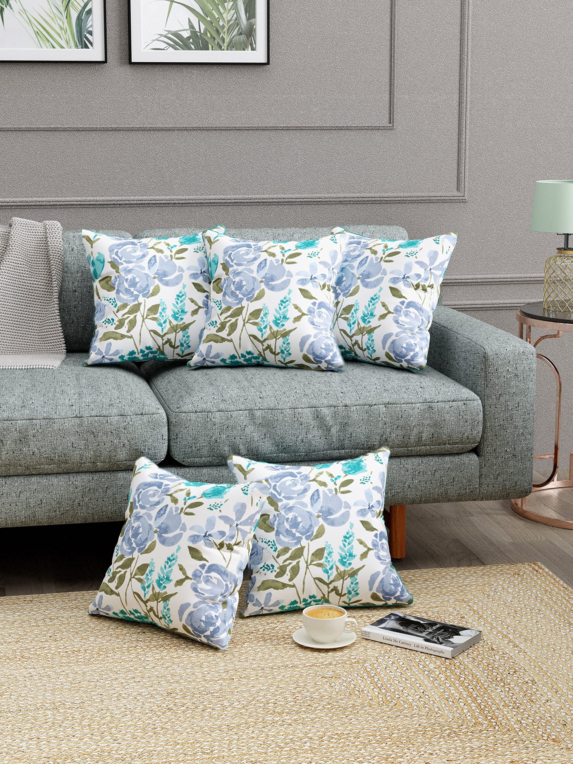 Trance Home Linen 100% Thick Cotton Printed 16X16 Inch Cushion Covers For Sofa And Diwan | Throw Pillow/Small Cushion Pillow Cov