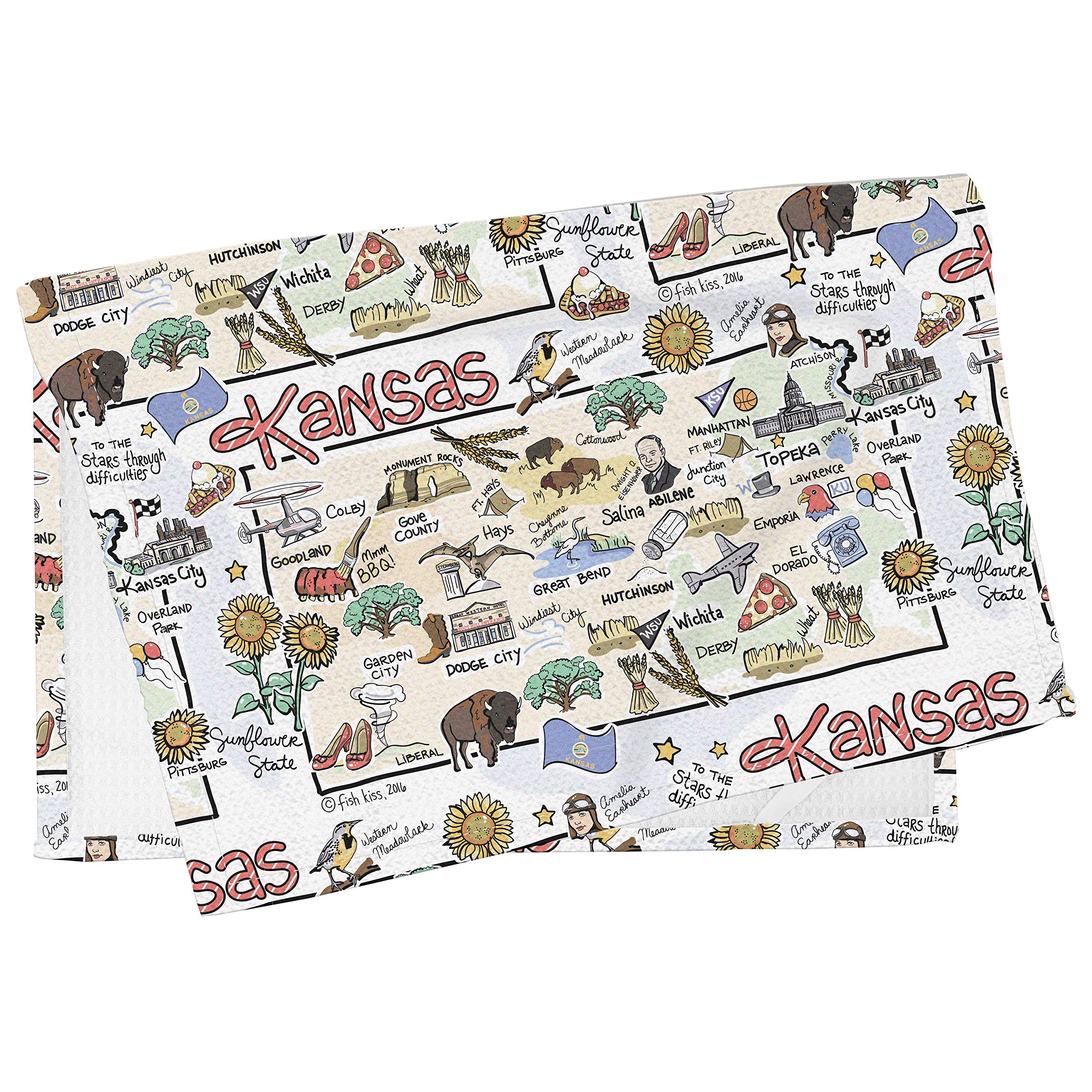 Fish Kiss 16''X24'' Kansas Map Towel Is 100% Microfiber Waffle Weave Help You Explore In Detail - Our Super Absorbent & Soft, Ma