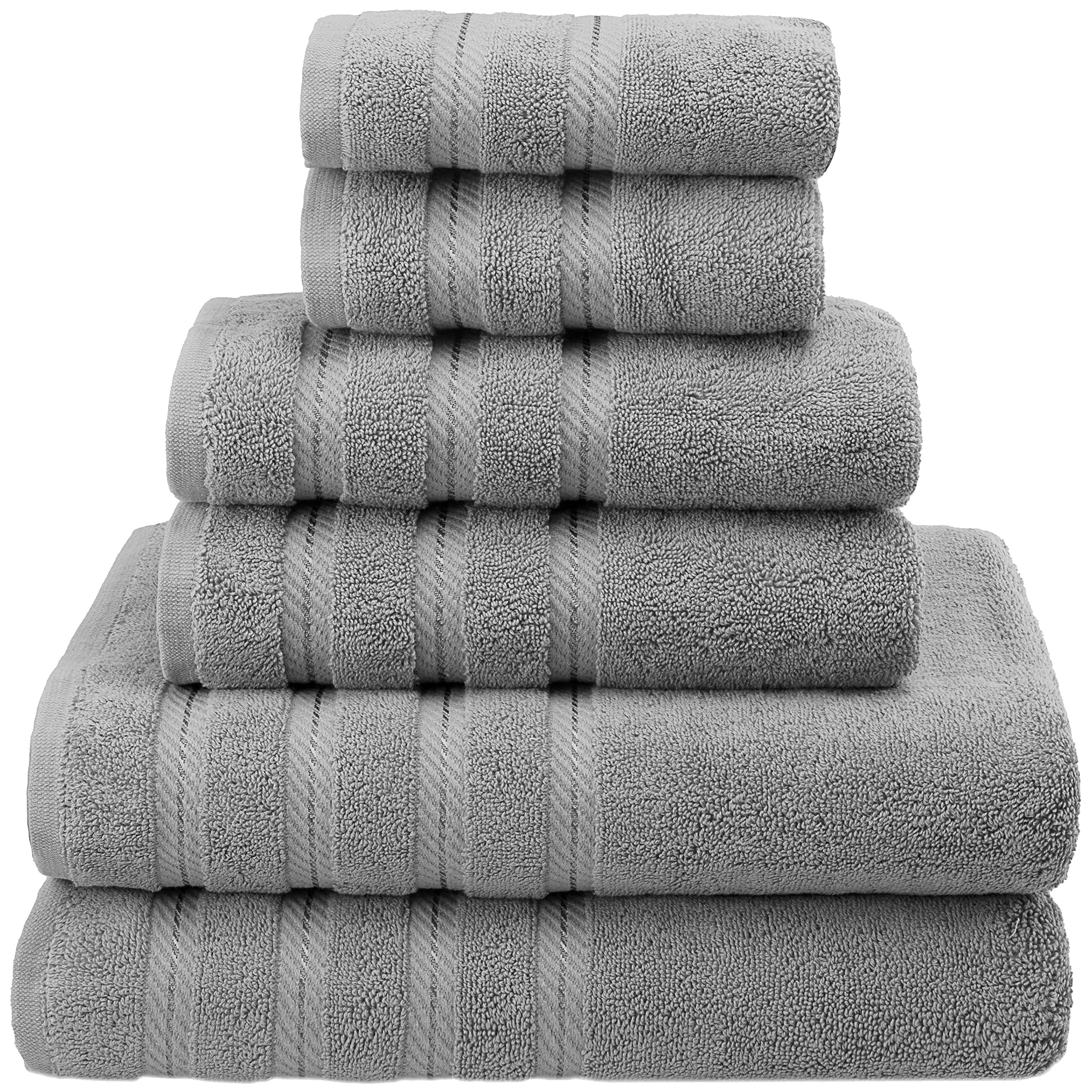 American Soft Linen 100% Carde Cotton 6 Piece Towel Set, 590 GSM Heavy Weight Soft Absorbent Turkish Towels for Bathroom, Cool G