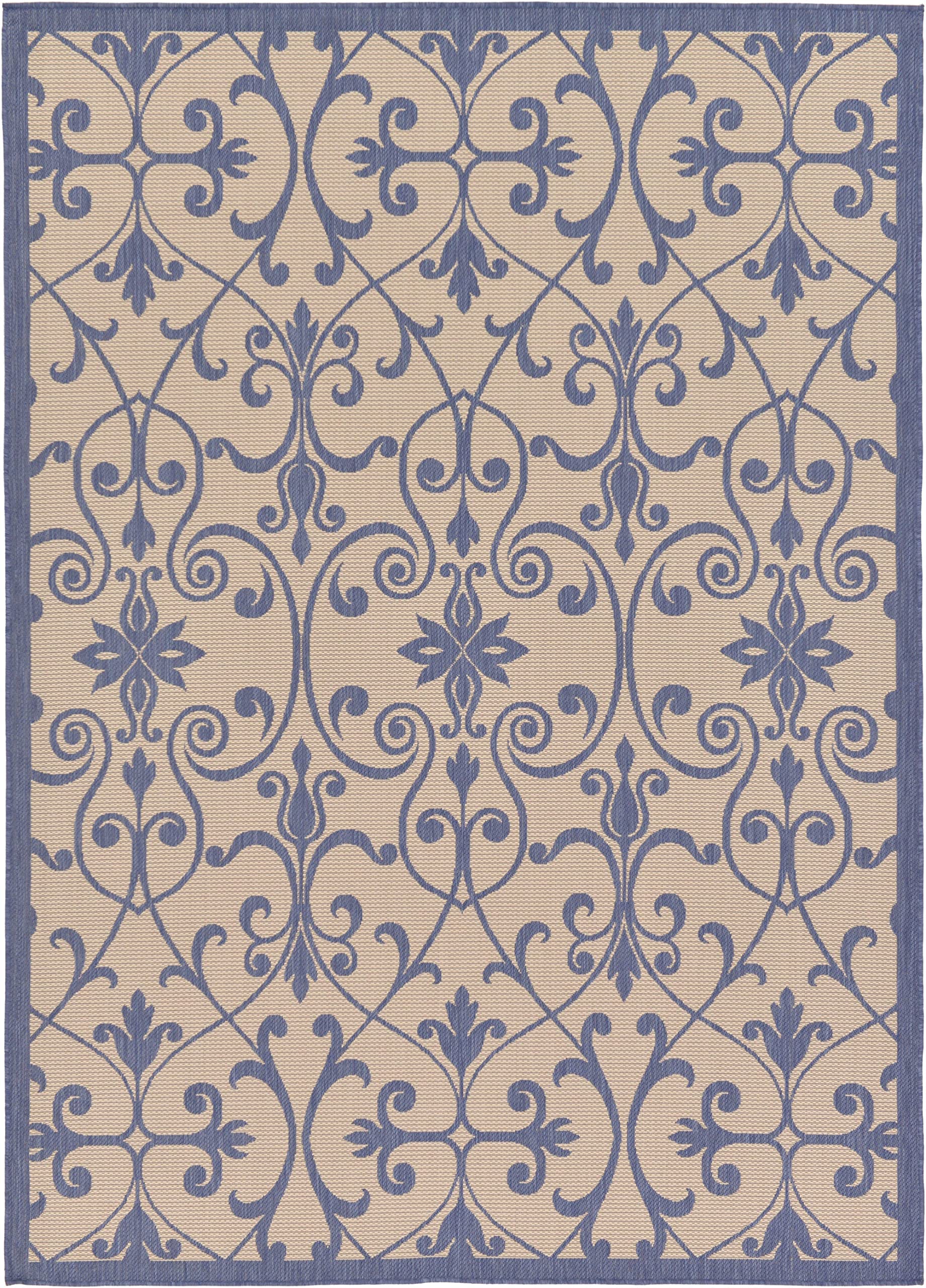 Unique Loom Outdoor Botanical Collection Area Rug - Gate (7 1 x 10 Rectangle, Blue/ Beige)