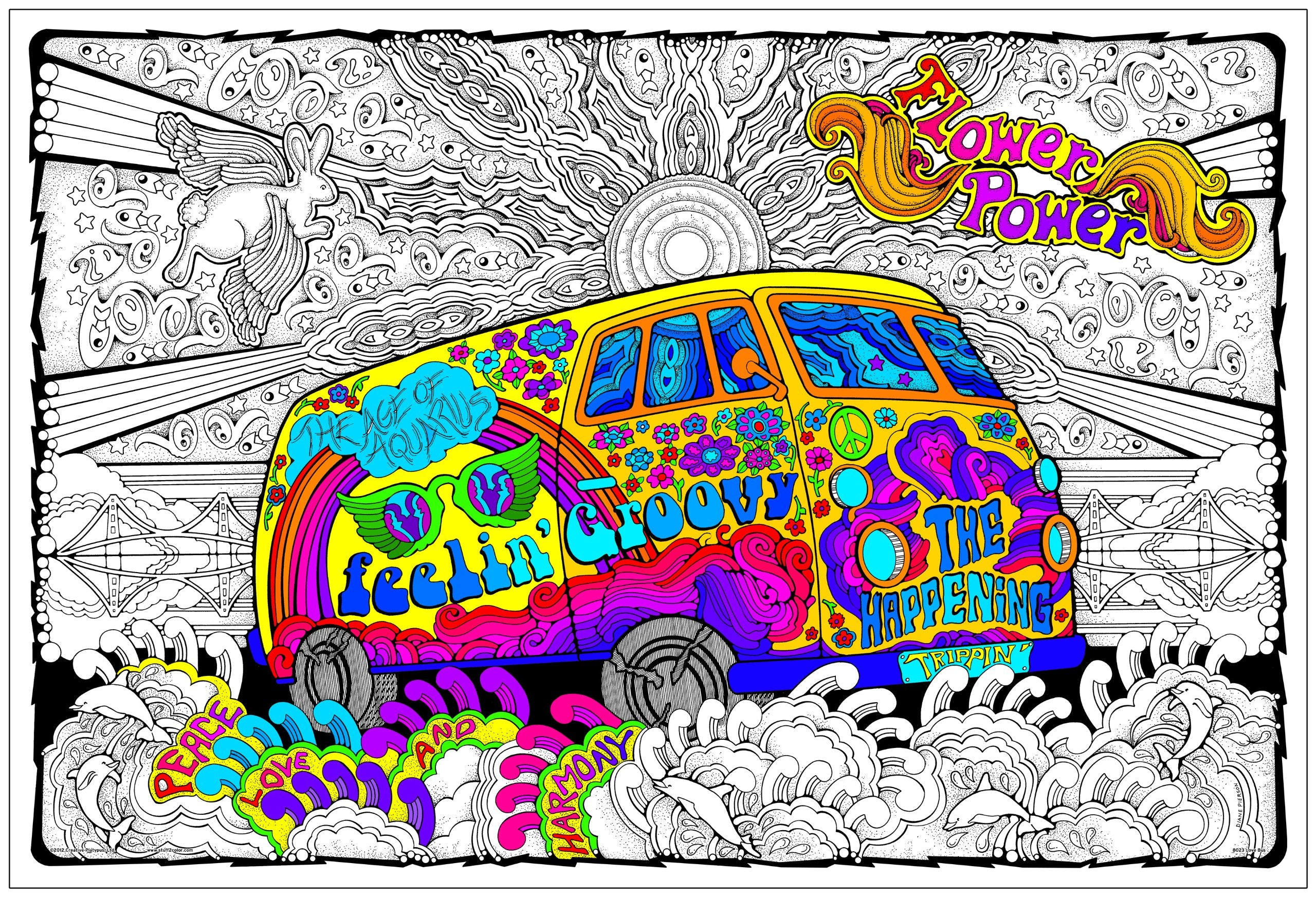 Stuff2Color Love Bus - Giant 22 X 32.5 Inch Line Art Coloring Poster (Great for Family Time, Adults, Kids, Classrooms, Care Faci