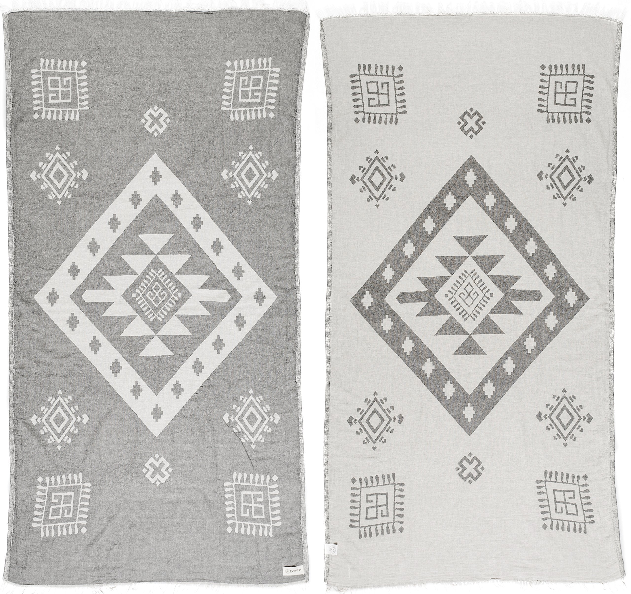 Bersuse 100% Cotton Veracrus Turkish Towel Beach Towel Bath Towel Dual Layer Peshtemal Beach Blanket Beach Essentials - 37X70 In