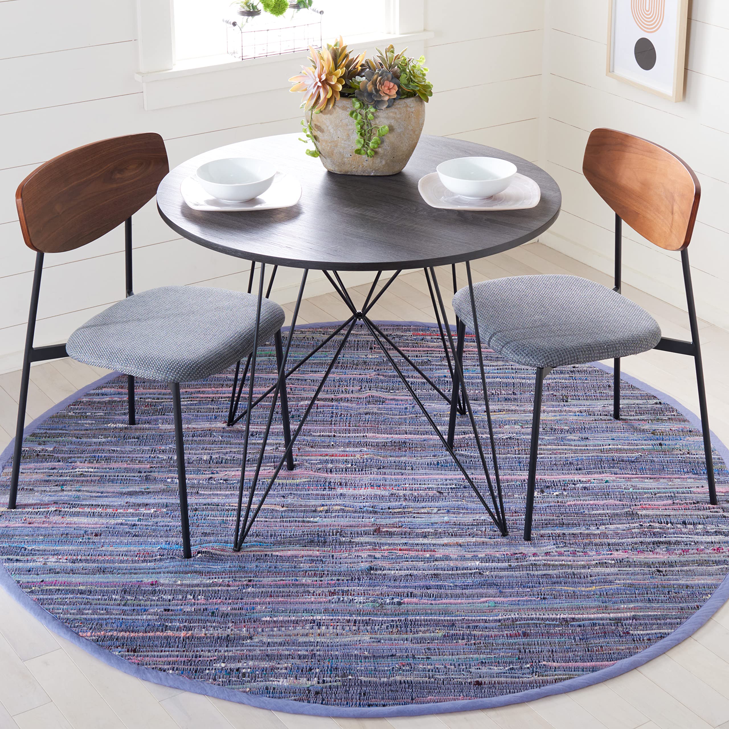 SAFAVIEH Rag Rug Collection 4 Round Purple / Multi RAR121D Handmade Boho Stripe Cotton Area Rug