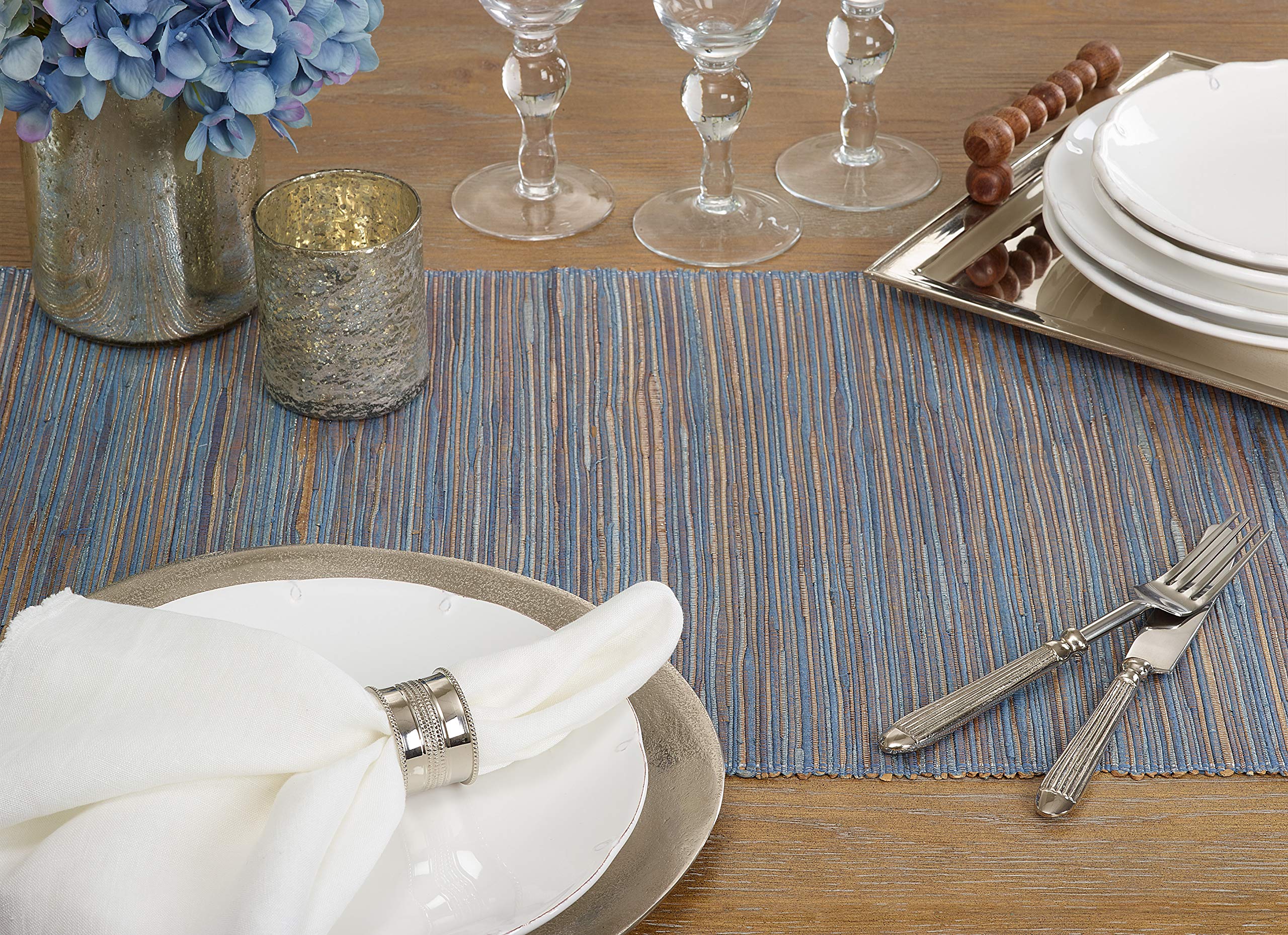 Saro Lifestyle 217.Bg1672B Melaya Collection Nubby Texture Woven Table Runner, 16'' X 72'', Blue-Grey