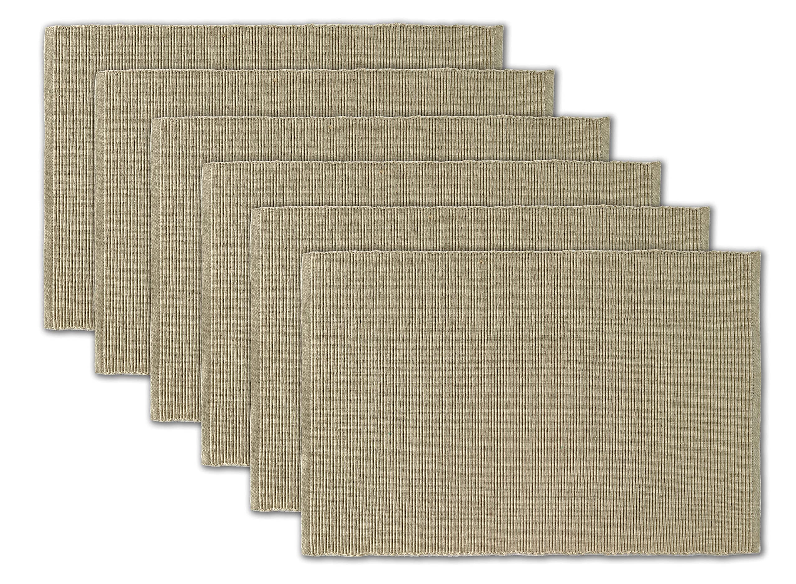 Avka Studio 100% Cotton Ribbed Placemats - Set Of 6-13 X 19 Inches - Beige - Everyday Cloth Table Mats - Thick Construction, Was