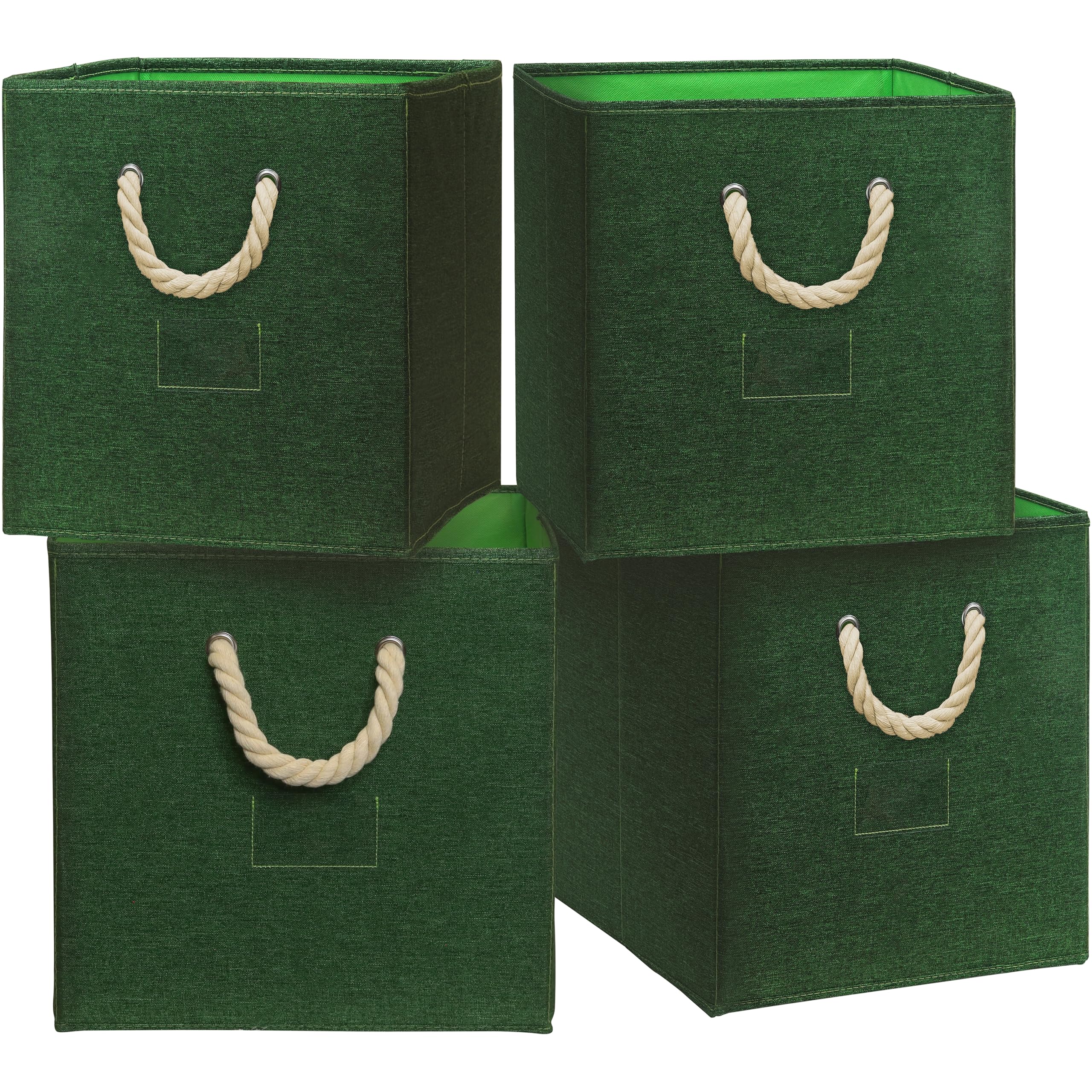 Simple Houseware 4 Pack Cube Storage Bin With Braided Handles, Green