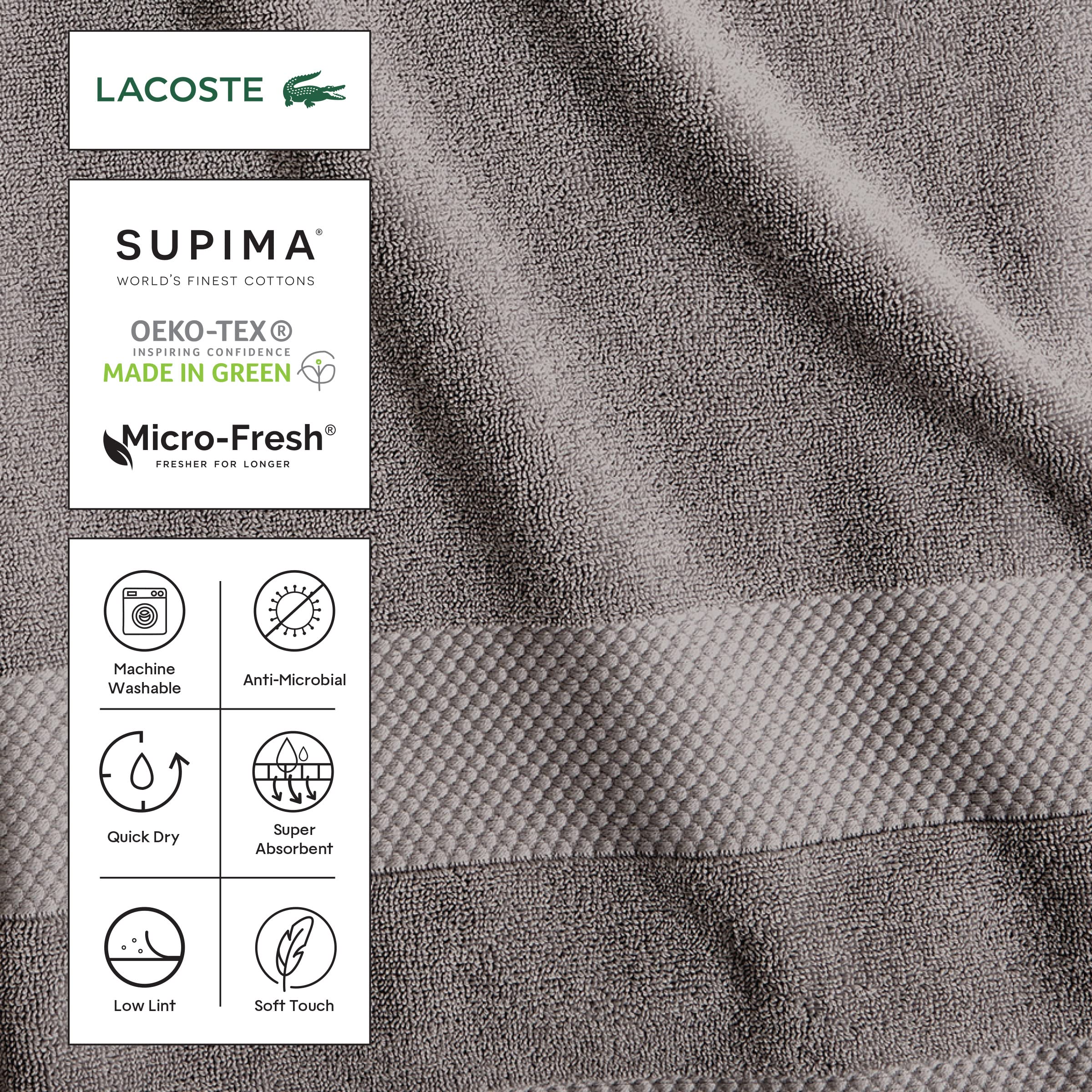Lacoste Heritage Supima Cotton Bath Sheet, Croc Green, 35'' X 70''