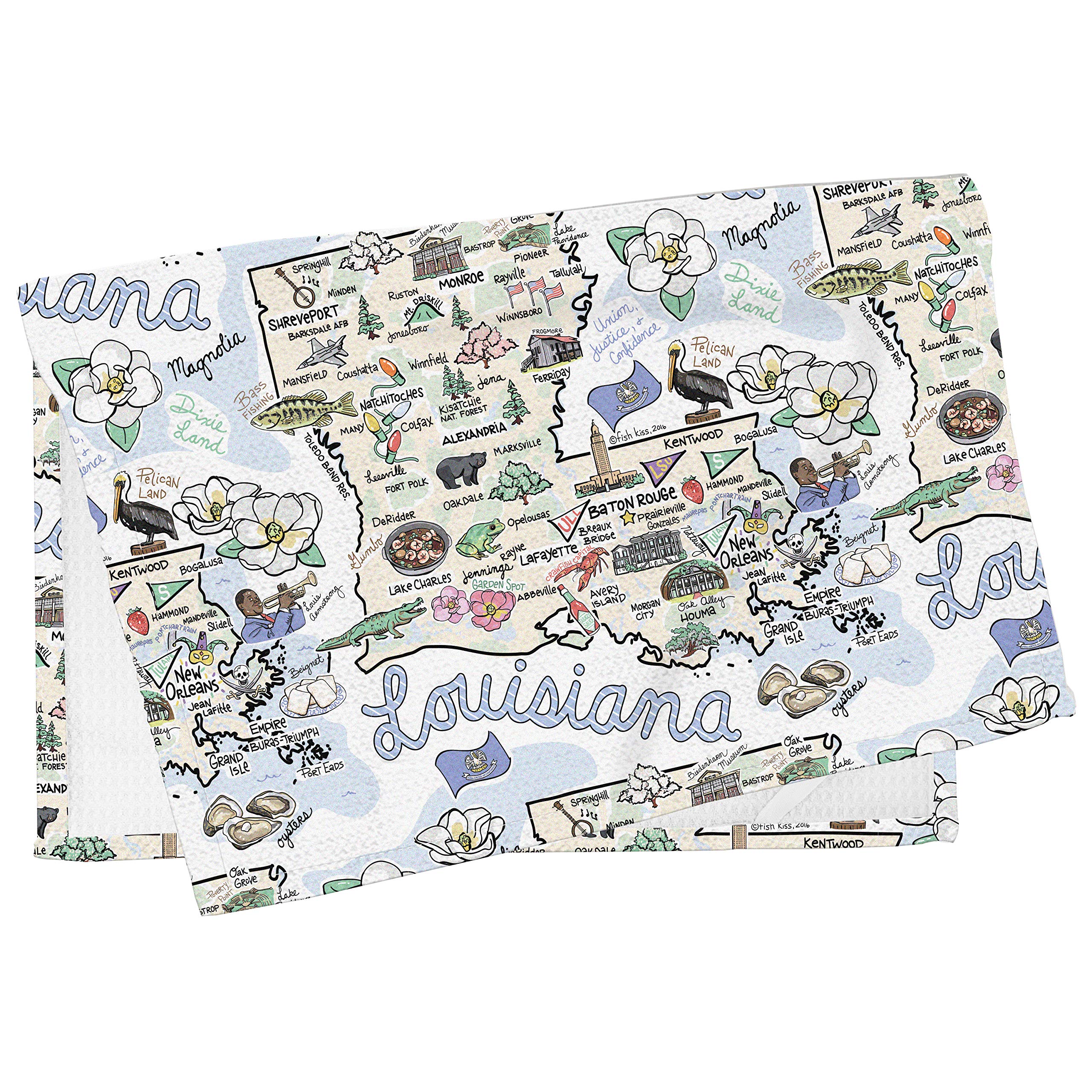 Fish Kiss 16''X24'' Louisiana Map Towel Is 100% Microfiber Waffle Weave Help You Explore In Detail - Our Super Absorbent & Soft,