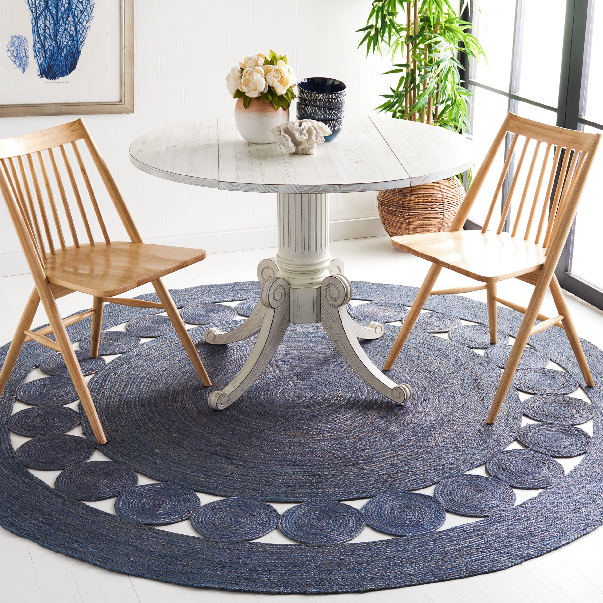 SAFAVIEH Natural Fiber Round Collection 8 Round Navy NF364N Handmade Boho Charm Farmhouse Jute Area Rug