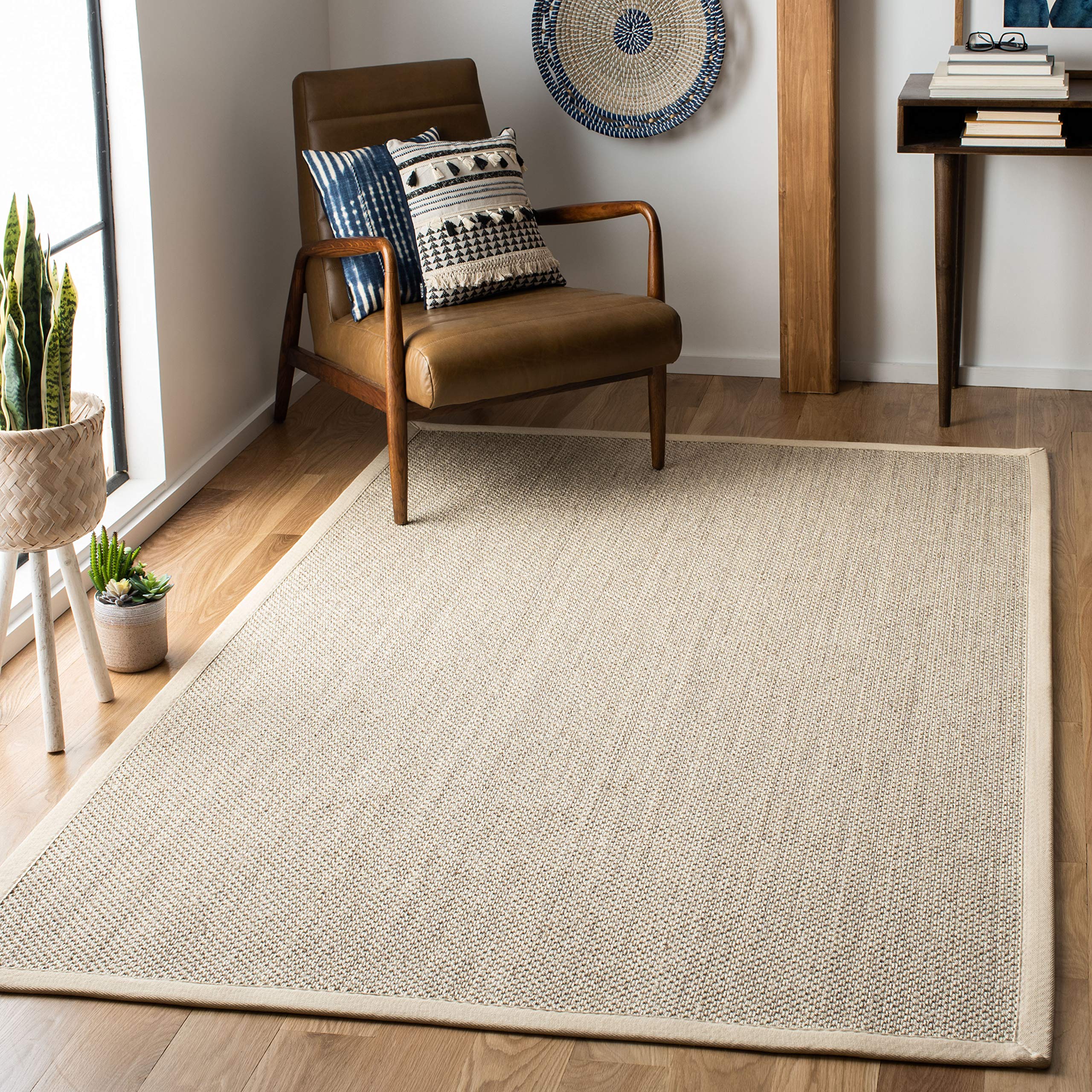 SAFAVIEH Natural Fiber Collection Accent Rug - 3 x 5, Marble & Beige, Border Sisal Design, Easy Care, Ideal for High Traffic A