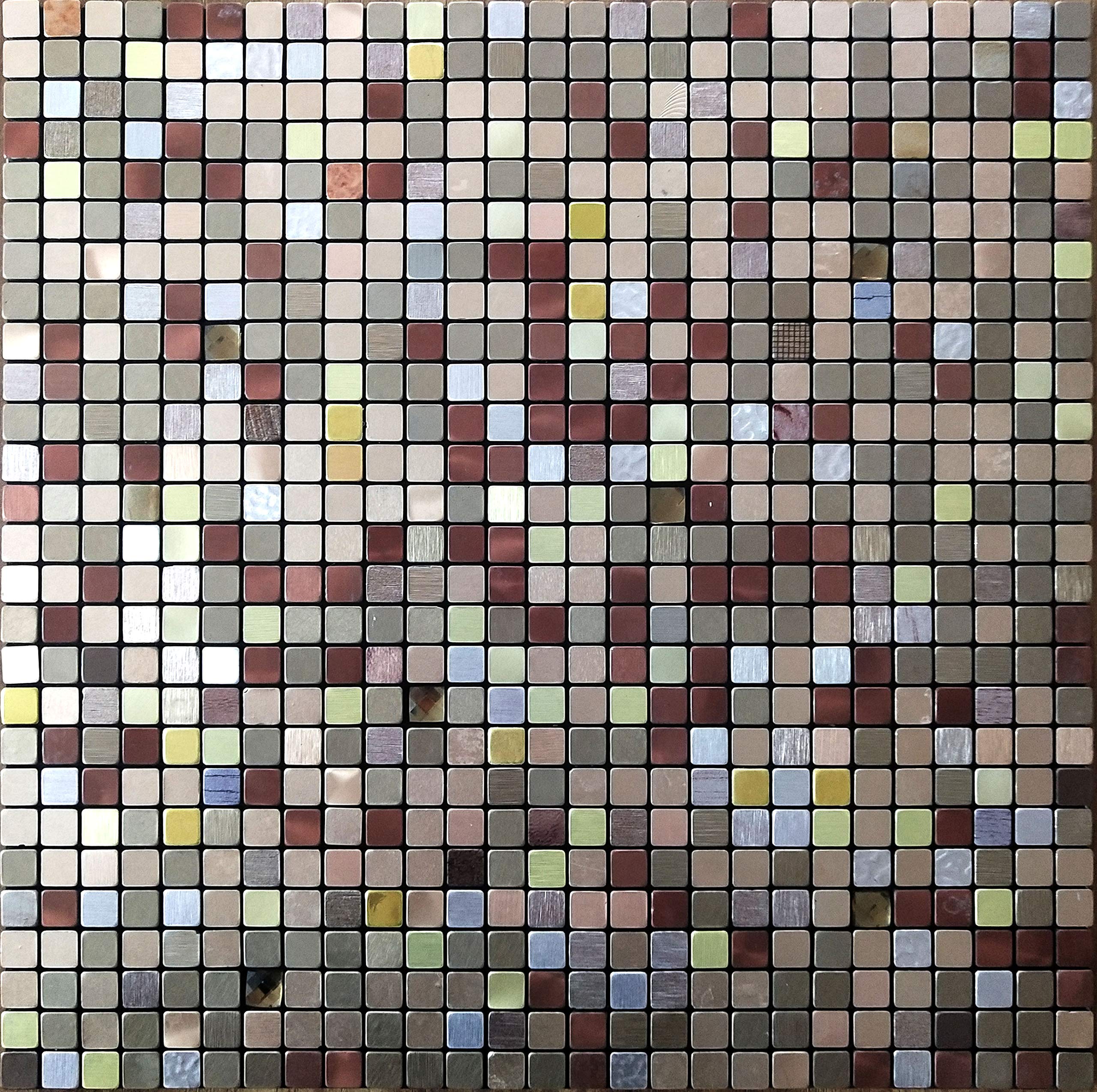 XUANINY 5-Sheet Metal Peel and Stick Backsplash Tiles, Aluminum Mosaic Sticker for Kitchen Wall Decoration (11.81x11.81x5 Sheets