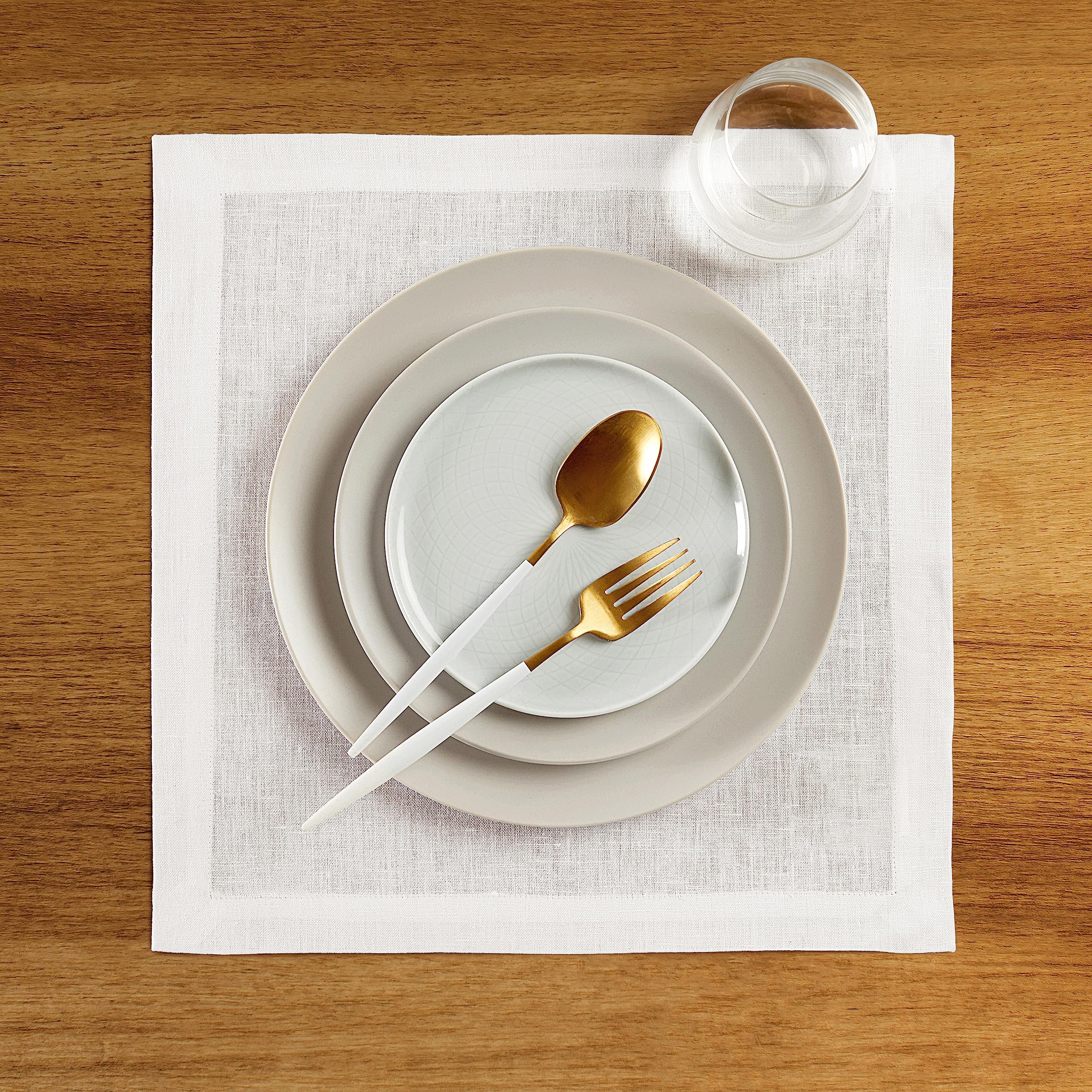 Solino Home Linen Square Placemats 14 X 14 Inch - 100% Pure Linen White Cloth Placemats Set Of 4 - Fete, Washable Fabric Place M