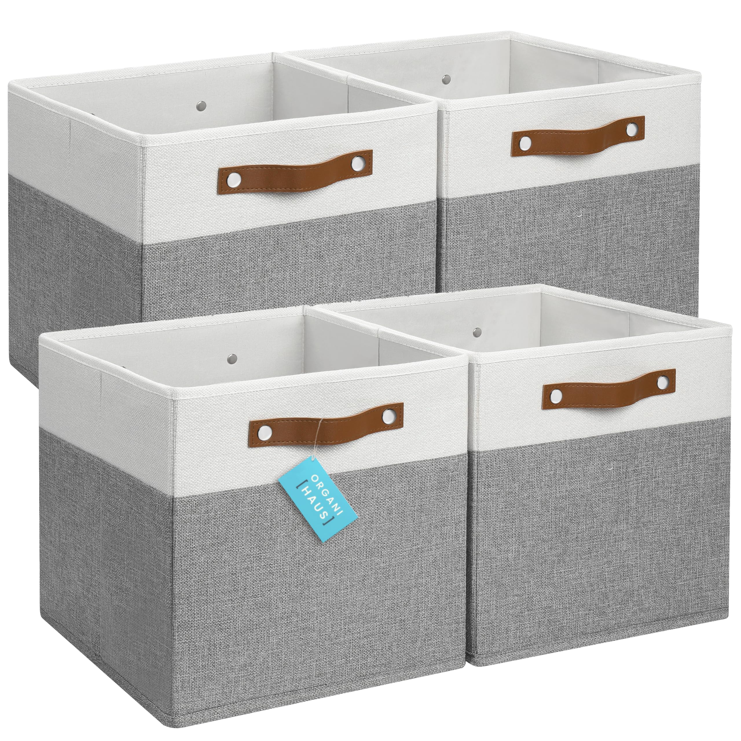 Organihaus 12X12 Cube Storage Bin Set Of 4, Fabric Storage Bins, Cube Storage Organizer Bins, Cubby Bins W/ Vegan Handles, Kalla