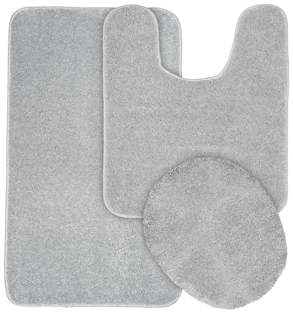 Garland Rug Gramercy Plush Polypropylene Washable Bath Rug Set, 3 Piece (Toilet Lid Cover, Contour Rug, 20'' X34' Bath Rugs) Sil