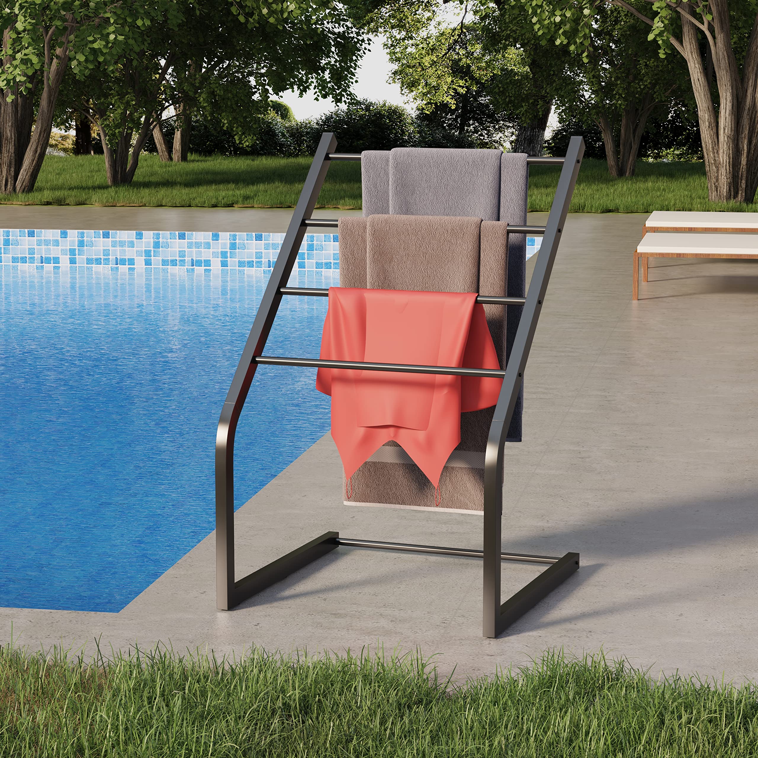 Honiter Towel Racks For Bathroom, Free Standing Towel Rack, Pool Towel Racks Outdoor, 4 Tier Metal Towel Bar Stand For Bathroom,