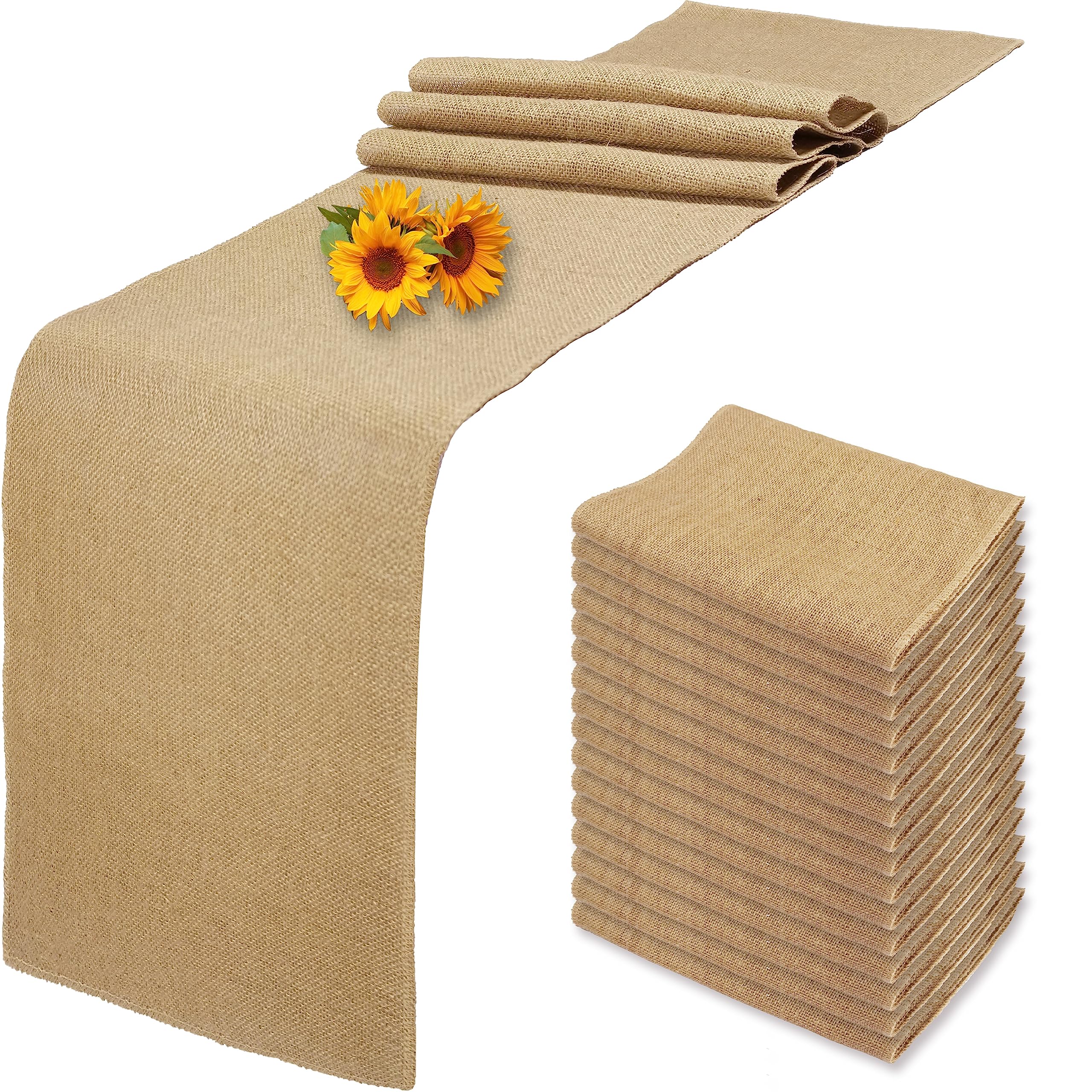 16 Pack Natural Burlap Table Runners,12 x 72 Inch Rustic Jute Table Runner and Placemats Bulk for Western Wedding Table Decorati