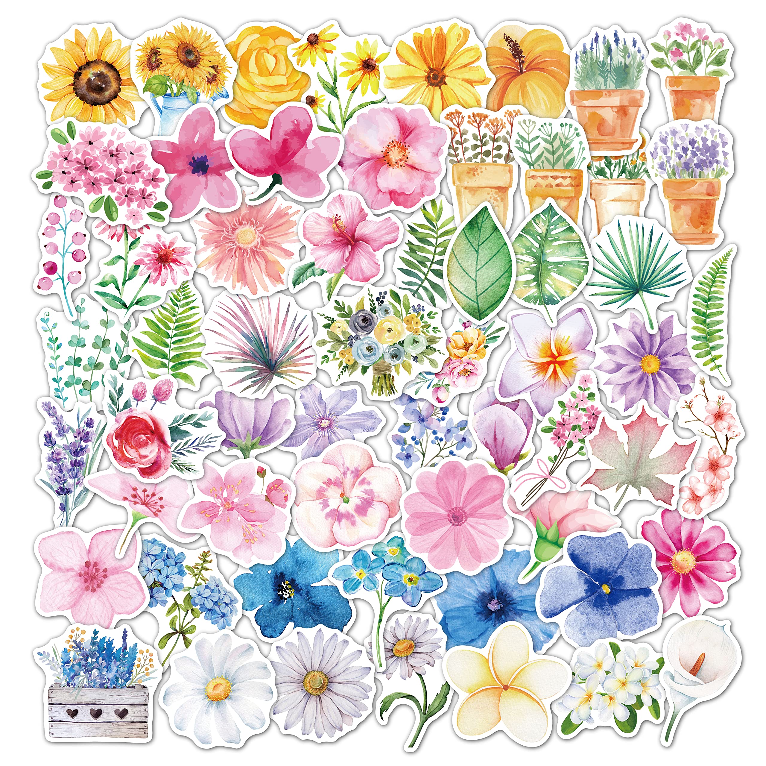 Rousrie - 50 Pieces Vinyl Waterproof Wall Stickers For Kids Random Size, (Floral), Multicolor