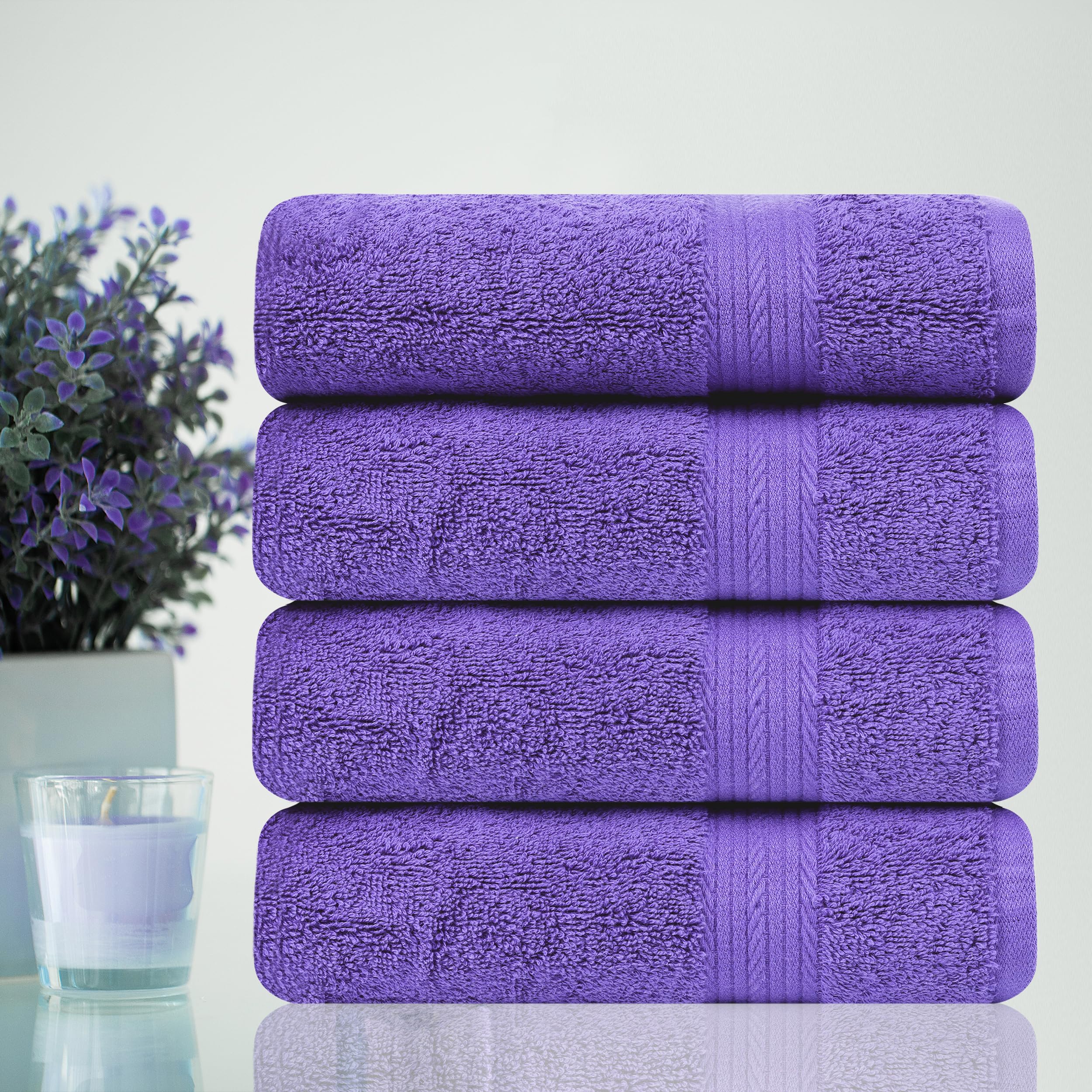 Ample Decor Hand Towels for Bathroom 18 X 28 Inch 600 GSM 100% Cotton  Soft Absorbent - 4 Pcs Purple