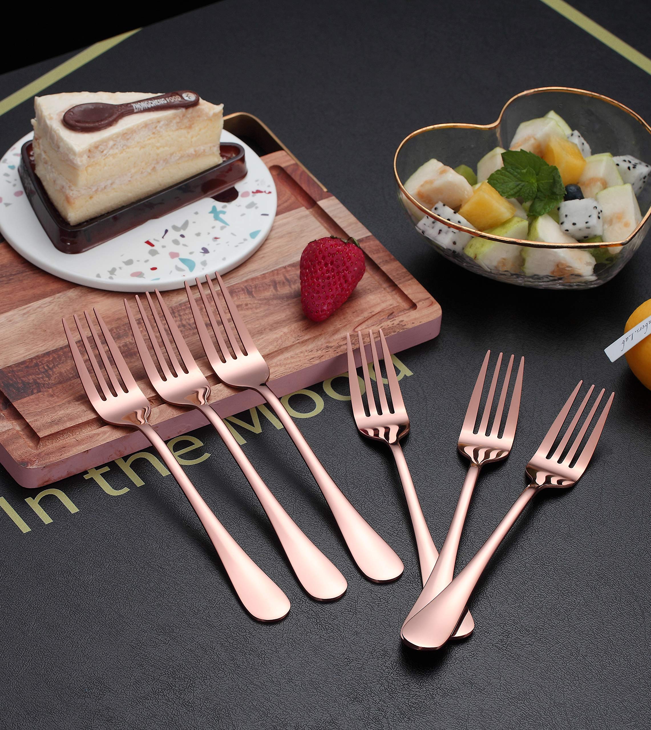 Kyraton Rose Gold Dinner Fork 6 Pieces  Stainless Steel 8.17 Inch Forks Rose Gold Titanium Plating Silverware  Copper Forks Set of 6
