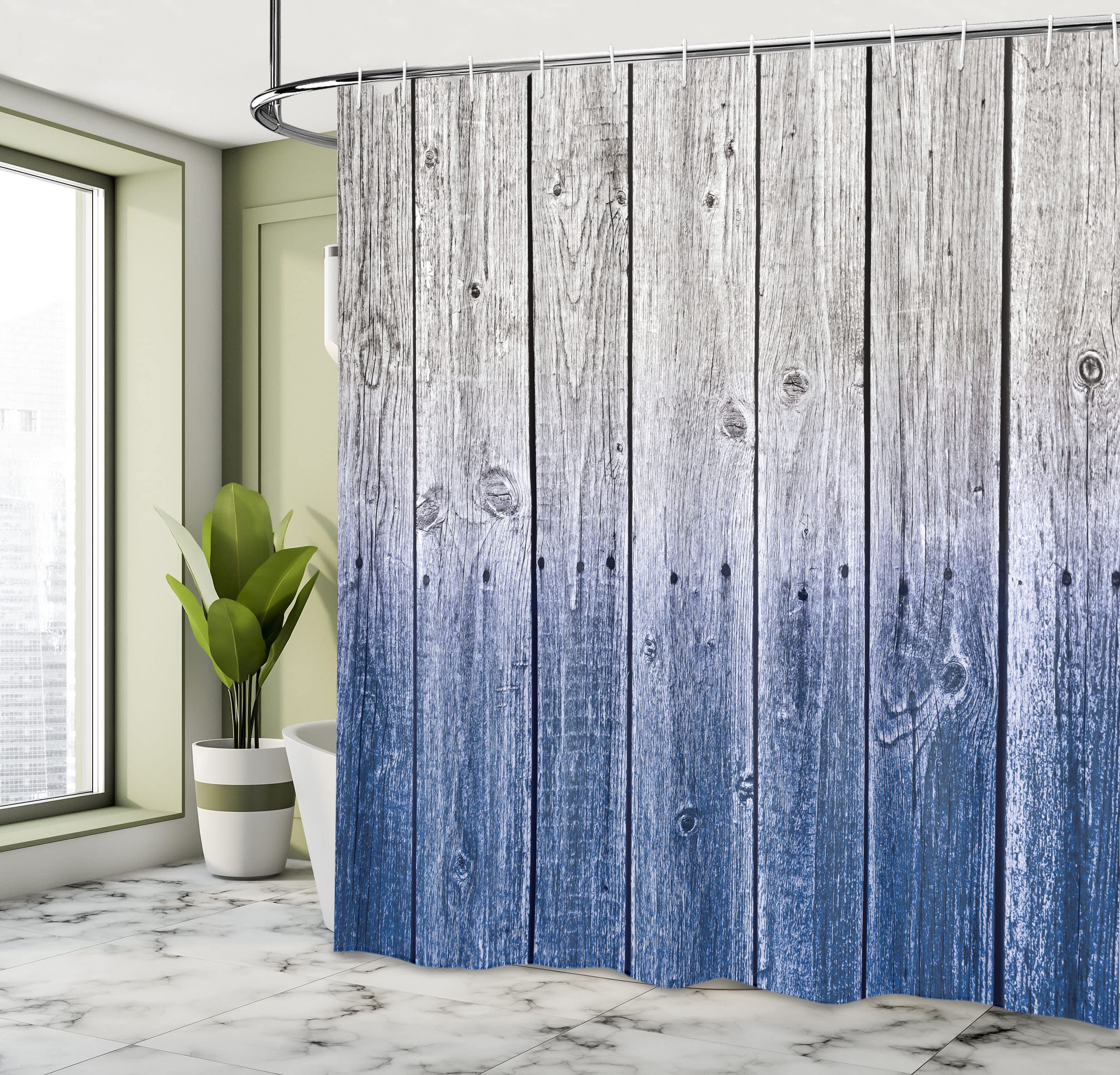 Ambesonne Rustic Shower Curtain, Wood Panels Background With Digital Tones Effect Country House Image, Cloth Fabric Bathroom Dec