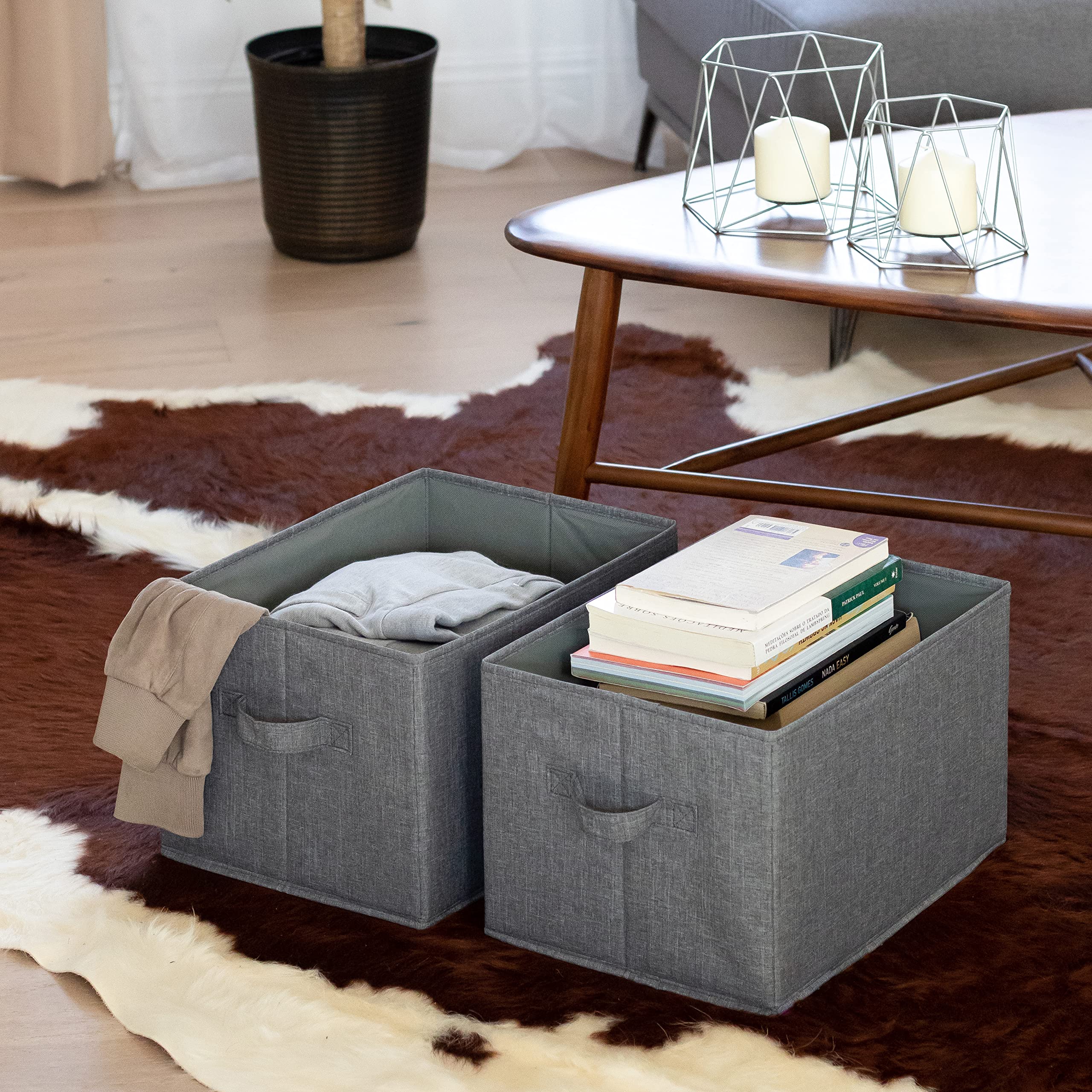 Pomatree Storage Baskets - 4 Pack - Sturdy Large Fabric Bins | Foldable Organizing Basket Bin For Home, Nursery, Closet & Shelve