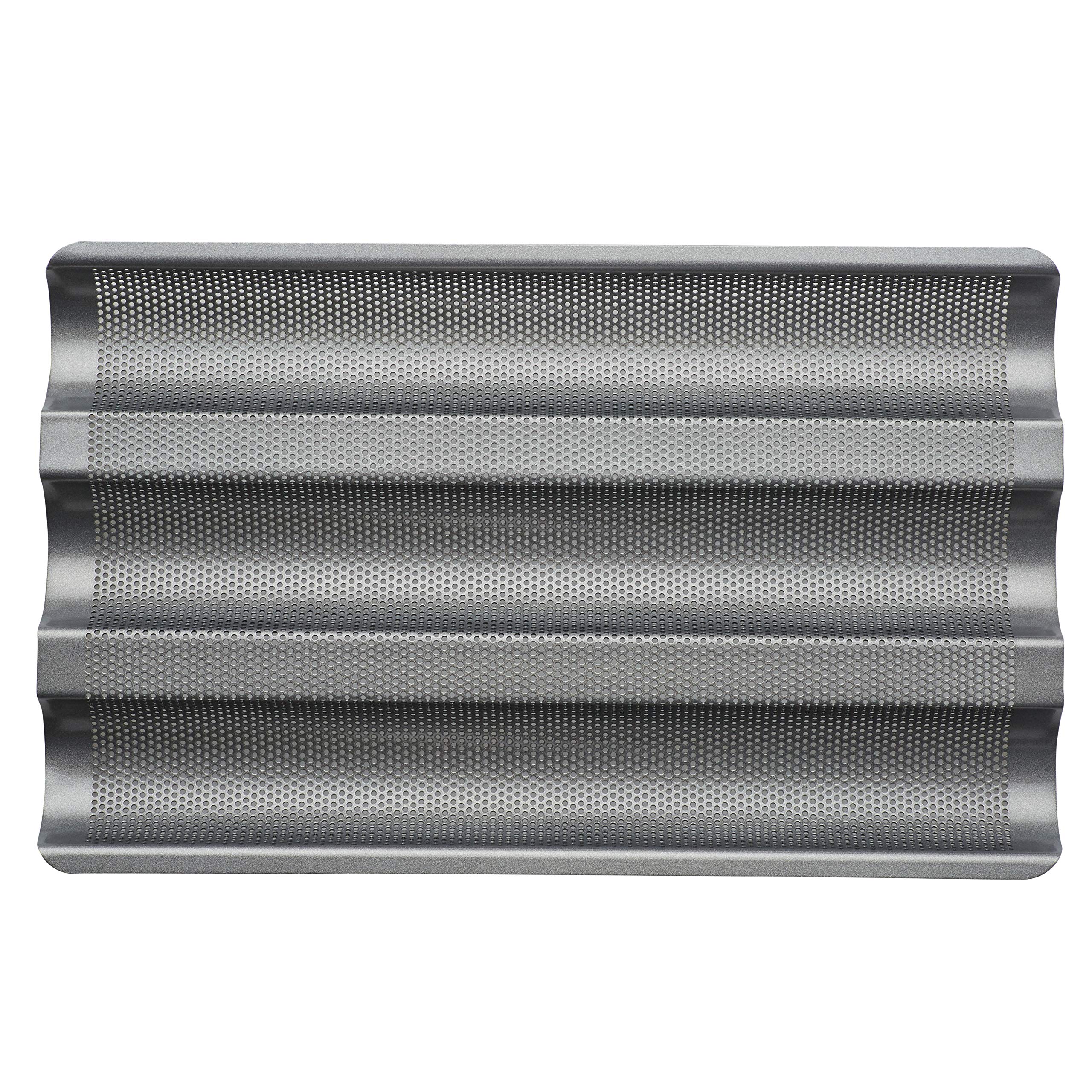 Anolon Advanced Nonstick Perforated Baguette Pan / Tray For Baking Bread - 3-Loaf, Graphite Gray