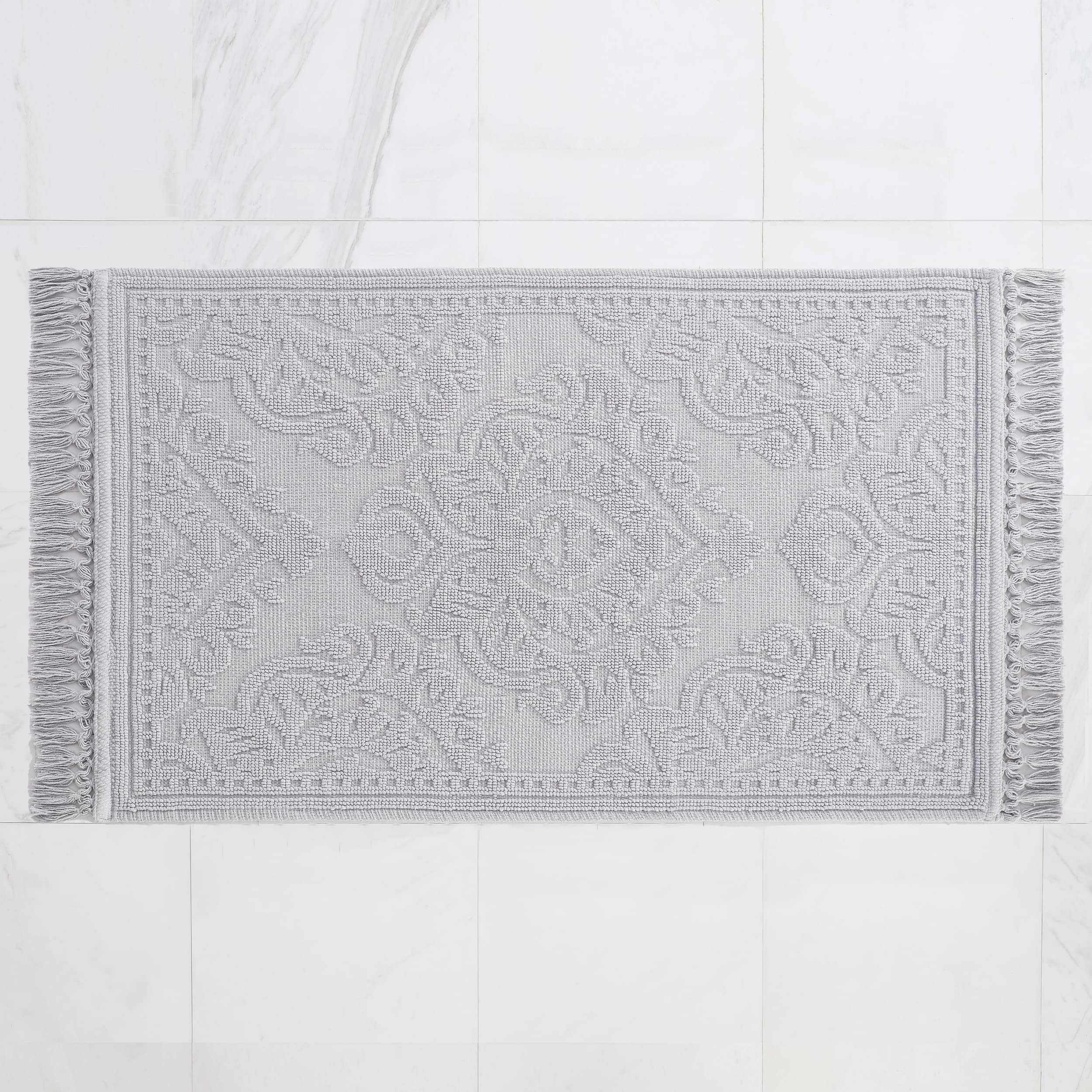 Jean Pierre - Ricardo Bath Mat, Woven Fringe Bathroom Rugs, 100% Cotton, Premium Bathroom Decor - Measures 27'' X 52'' - Light G