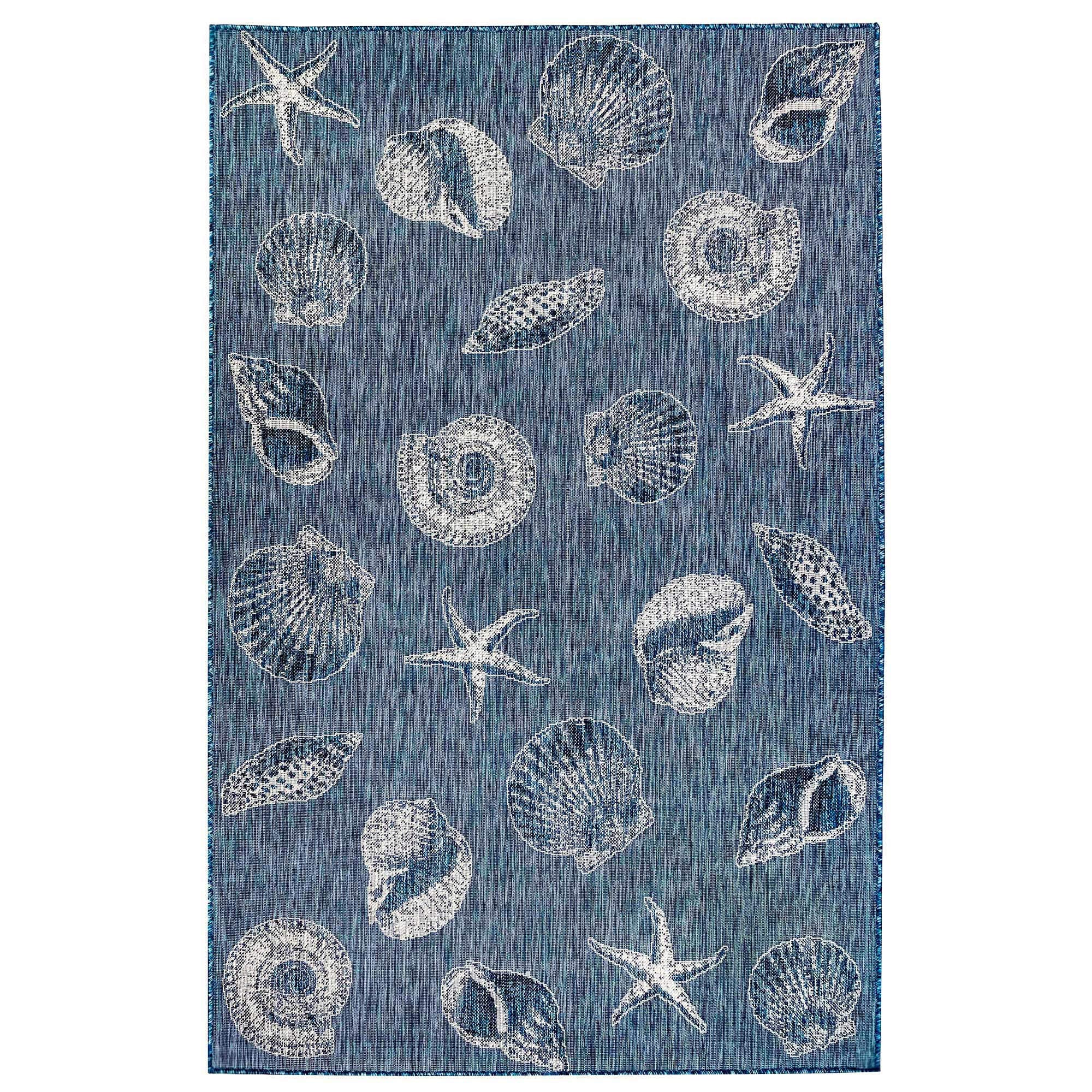 Liora Manne CARMEL Indoor/Outdoor Power Loomed Synthetic Blend Low Profile Area Rug - Transitional Coastal Seashell Decorative (