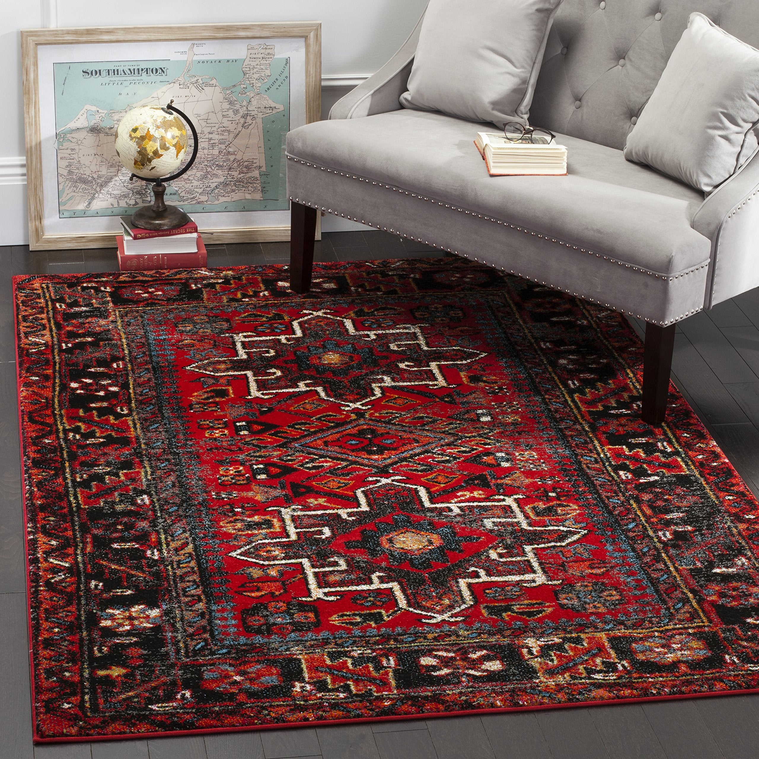 SAFAVIEH Vintage Hamadan Collection Area Rug - 8 x 10, Red & Multi, Oriental Traditional Persian Design, Non-Shedding & Easy C