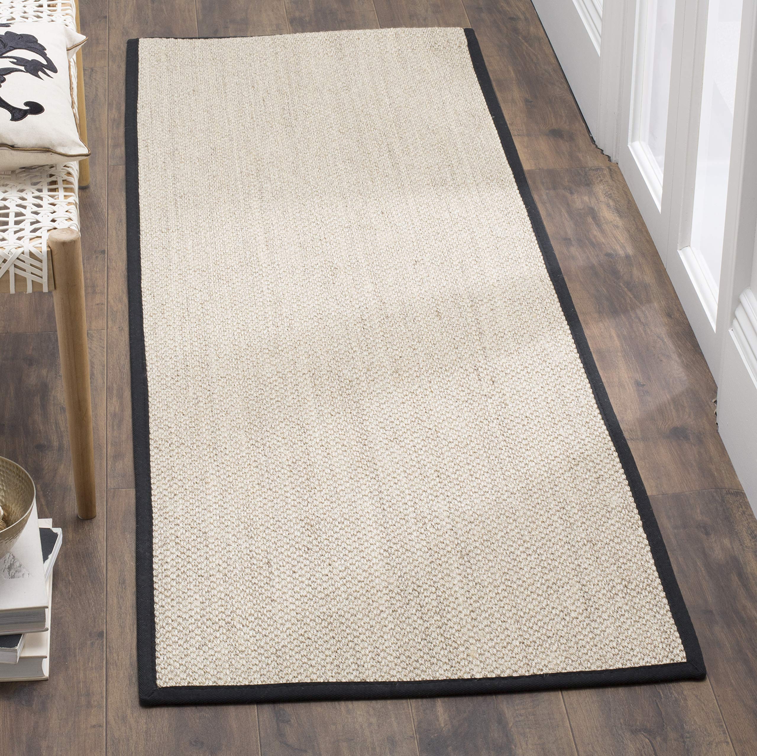 SAFAVIEH Natural Fiber Collection Runner Rug - 26 x 12, Marble & Black, Border Sisal Design, Easy Care, Ideal for High Traffic