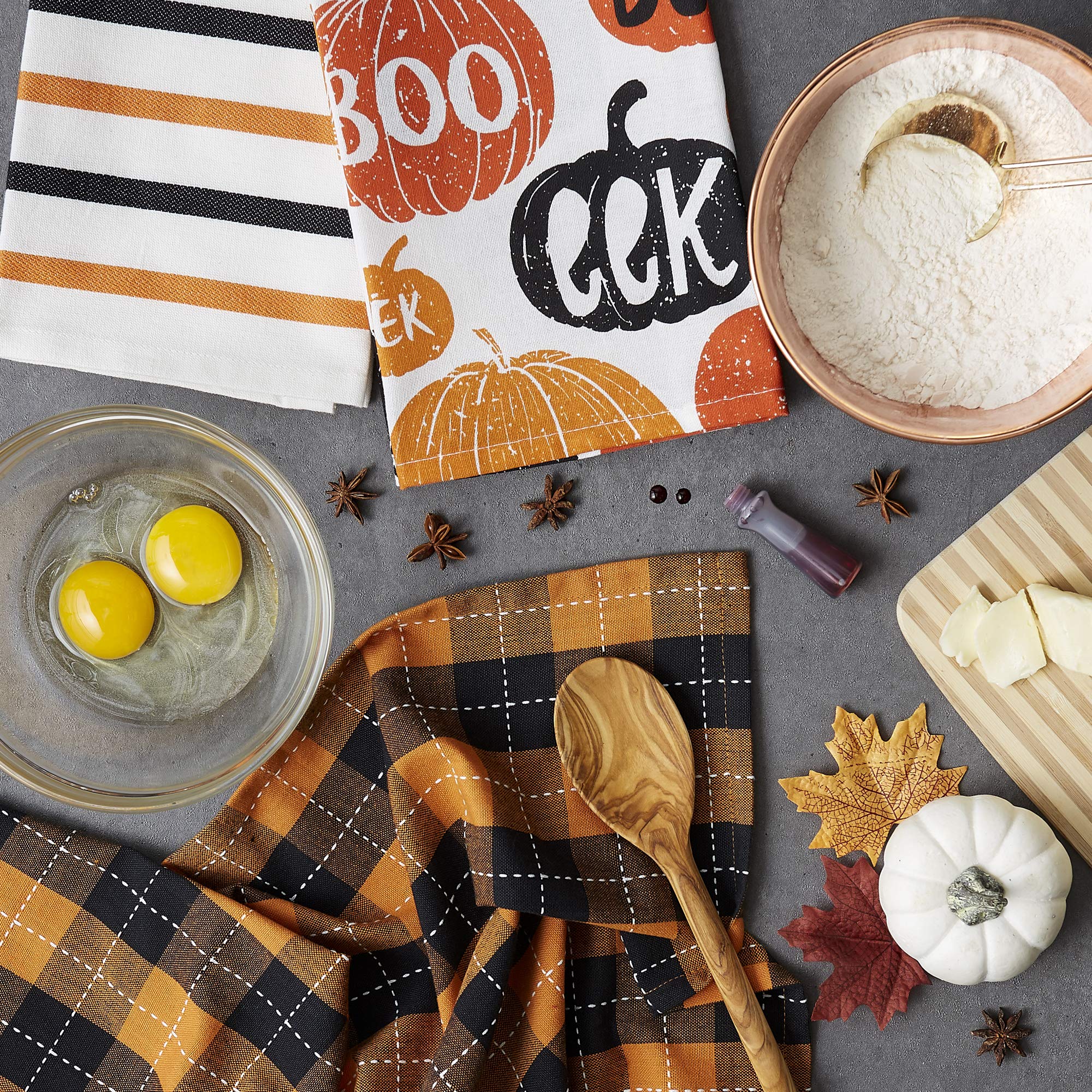 Dii Halloween Hand Towels For The Kitchen Decorative Spooky & Fun Cotton Printed Dishtowel Set, 18X28, Pumpkin Boo, 3 Count