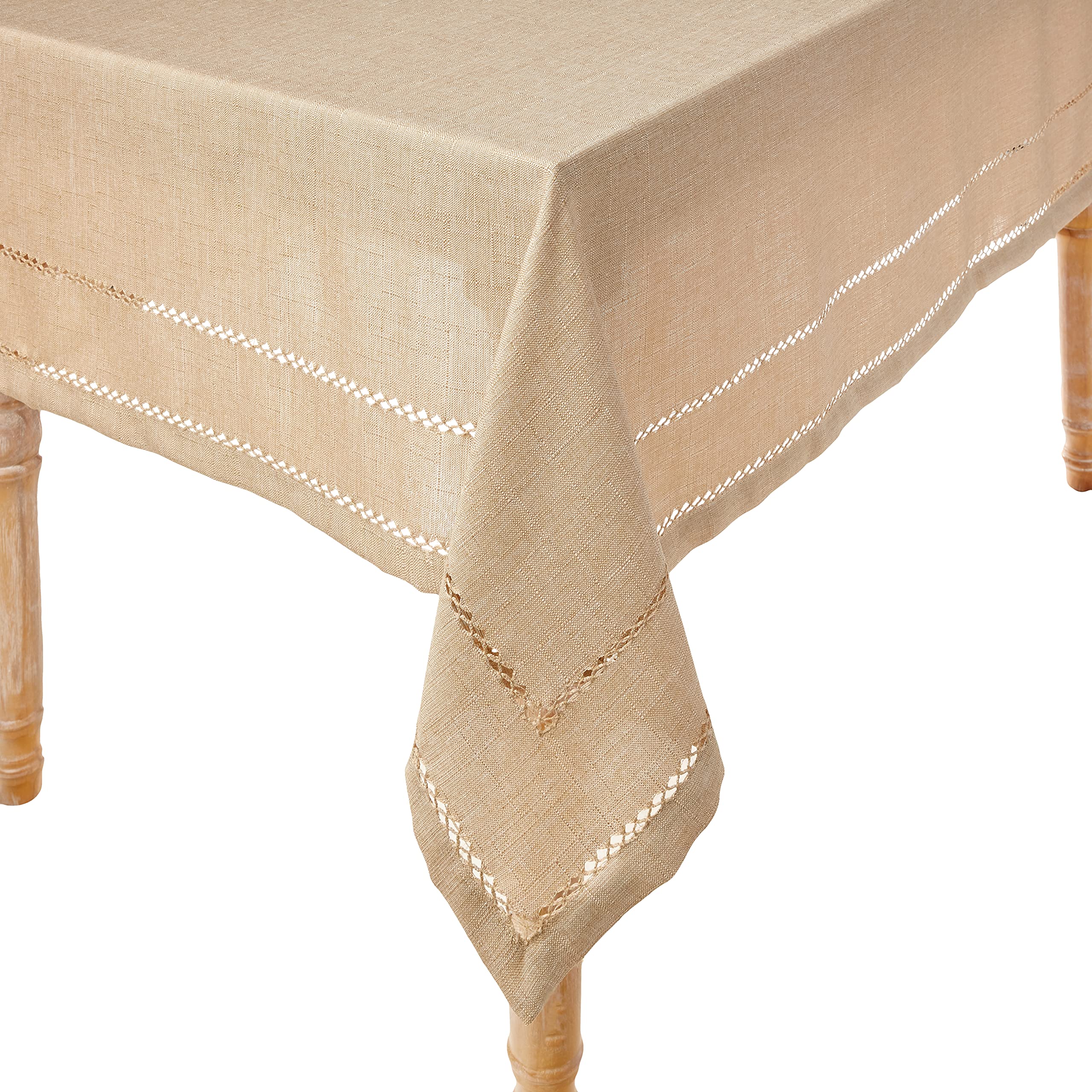 Hem Stitch Embroidered Vintage Design Tablecloth Oatmeal 60'' By 84'' Oblong/Rectangle