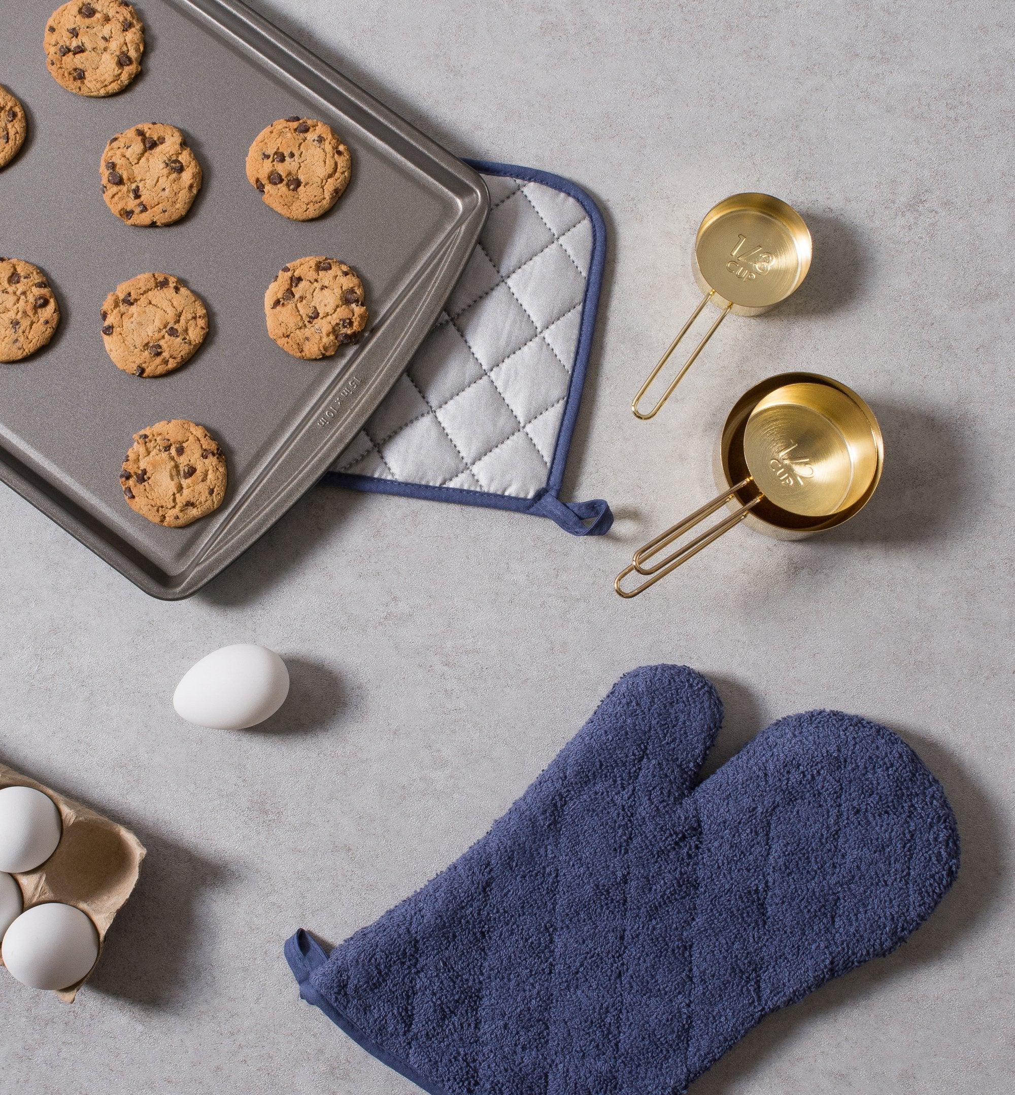 DII Basic Terry Collection Quilted 100% Cotton  Potholder  French Blue  3 Piece