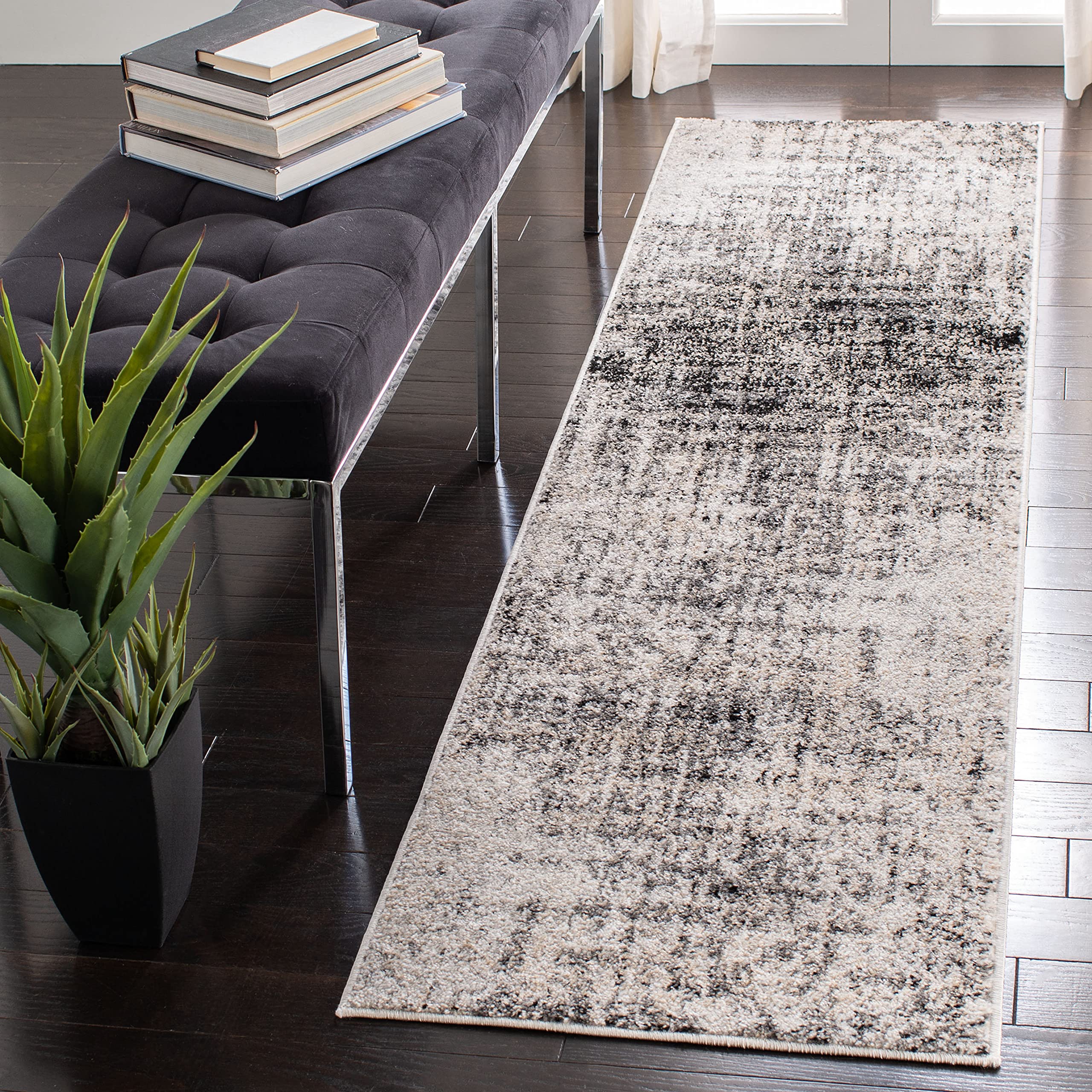 SAFAVIEH Adirondack Collection Runner Rug - 26 x 6, Silver & Black, Modern Abstract Design, Non-Shedding & Easy Care, Ideal fo
