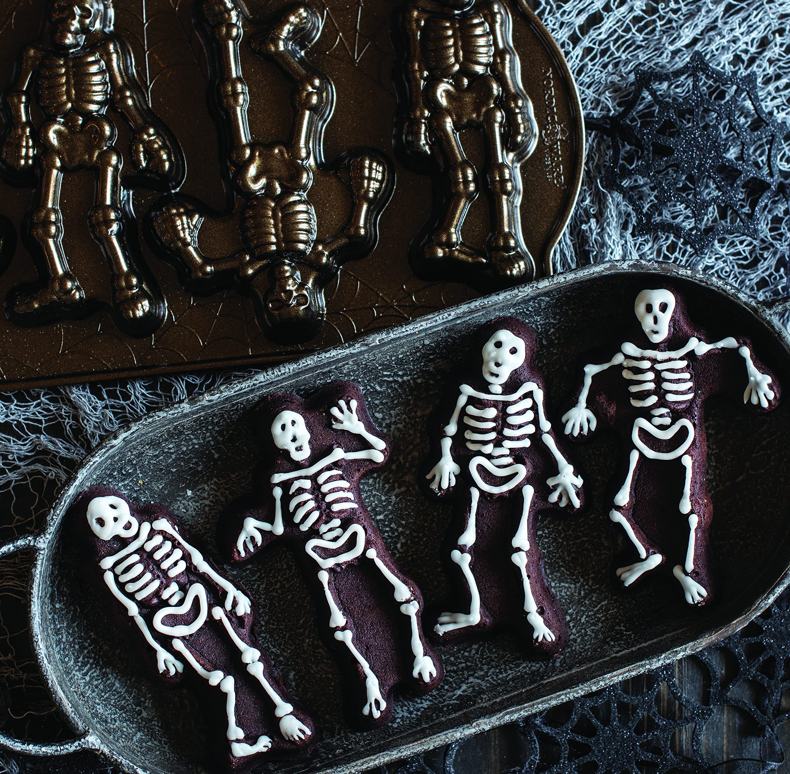 Nordic Ware Spooky Skeleton Cakelets, 2 Cup Capacity, Bronze Aluminum, Model 93548