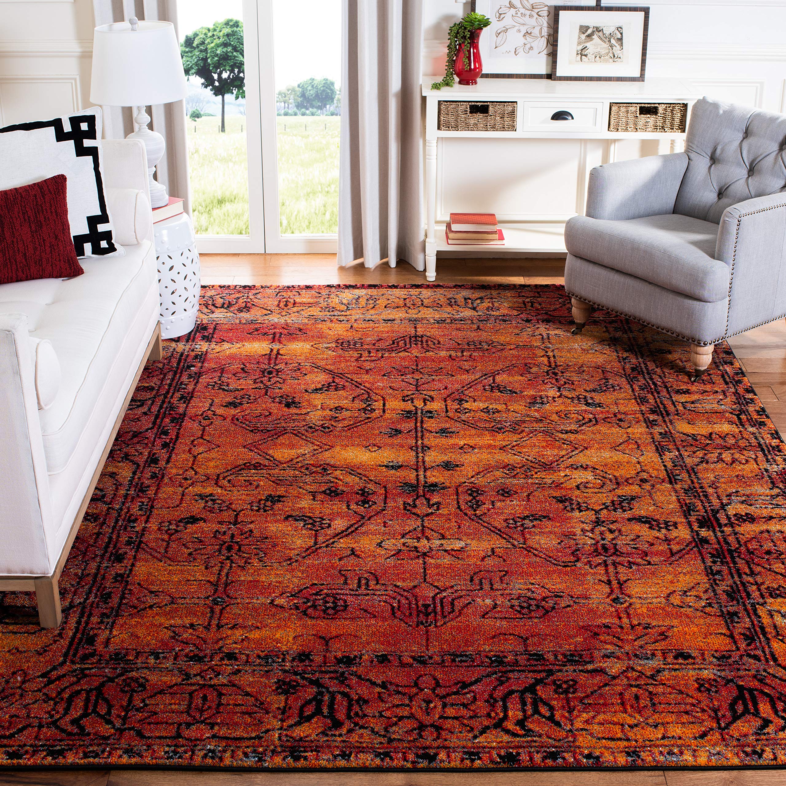 SAFAVIEH Vintage Hamadan Collection Area Rug - 8 x 10, Orange, Oriental Traditional Persian Design, Non-Shedding & Easy Care, 