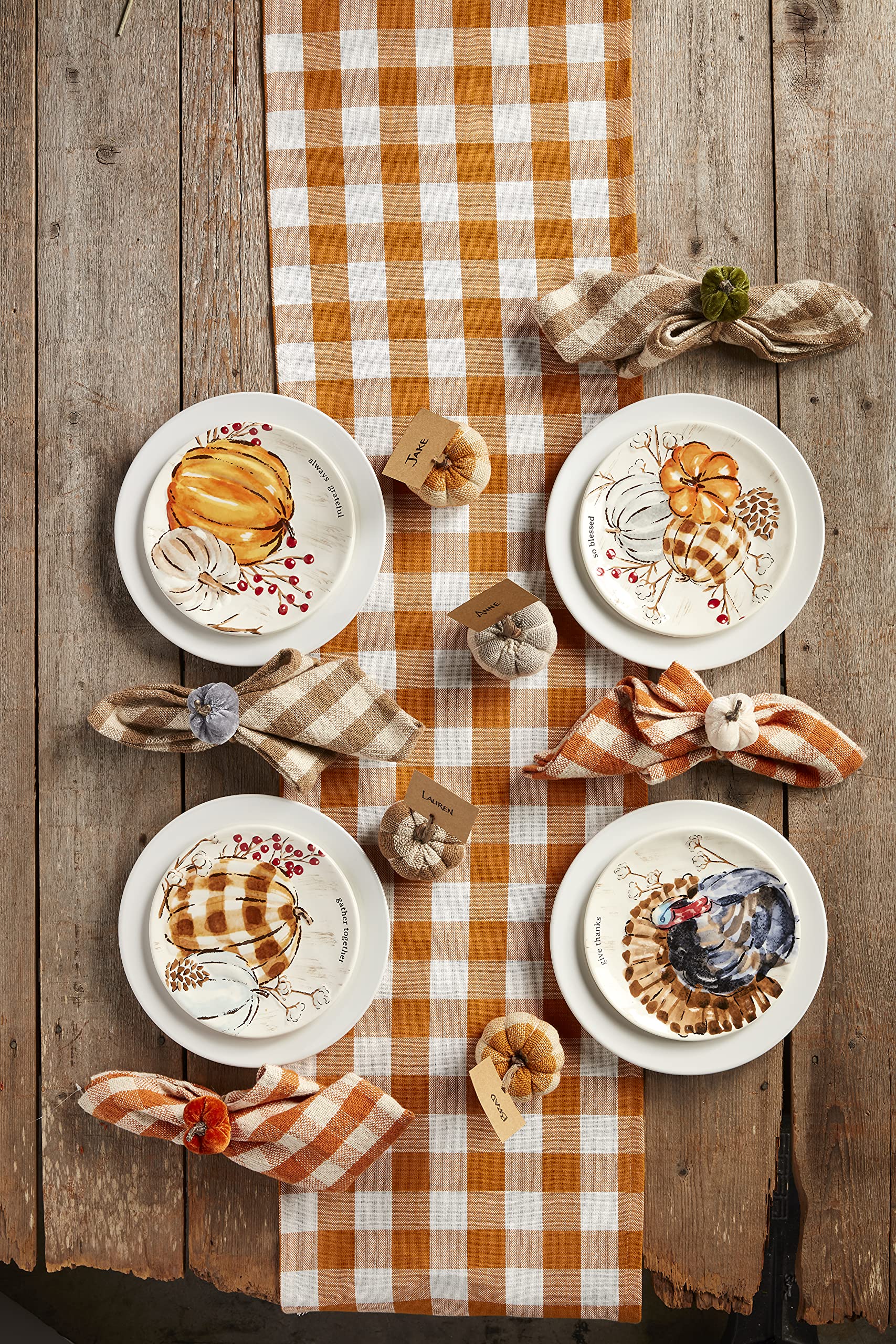 Mud Pie Harvest Check Napkin Set, Tan, 18'' X 18''